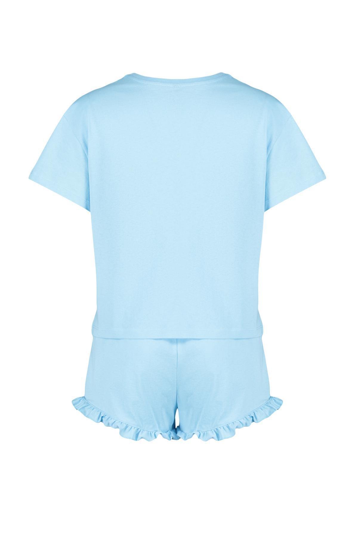 Blue Printed Detailed Knitted Pajamas Set, , large image number 6