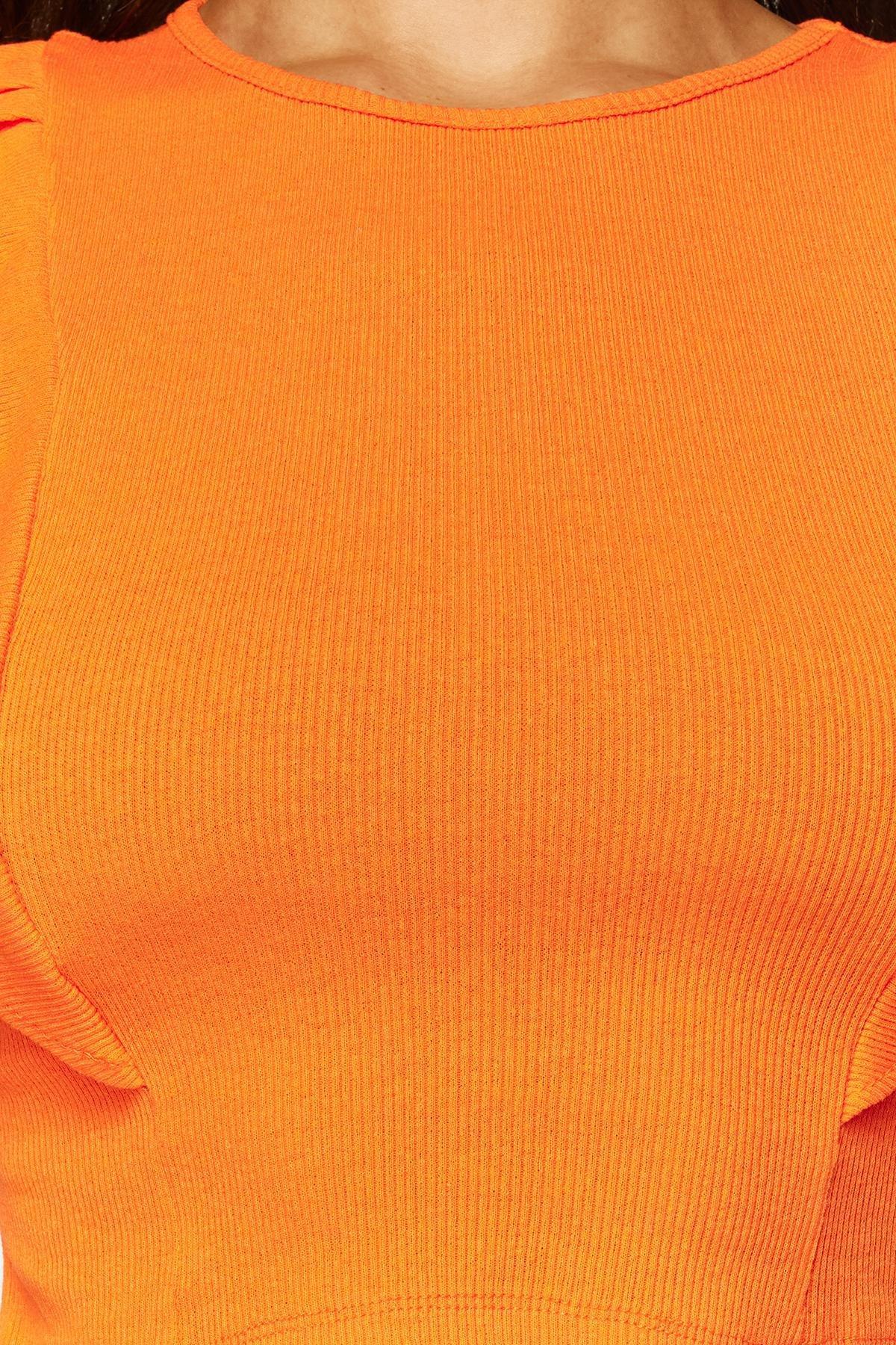 Orange Ruffled Ribbed Knitted Blouse, , large image number 3