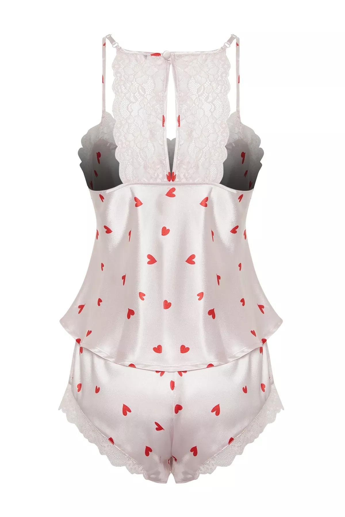Pink Satin Heart Lace Woven Pyjama, POWDER, large image number 8