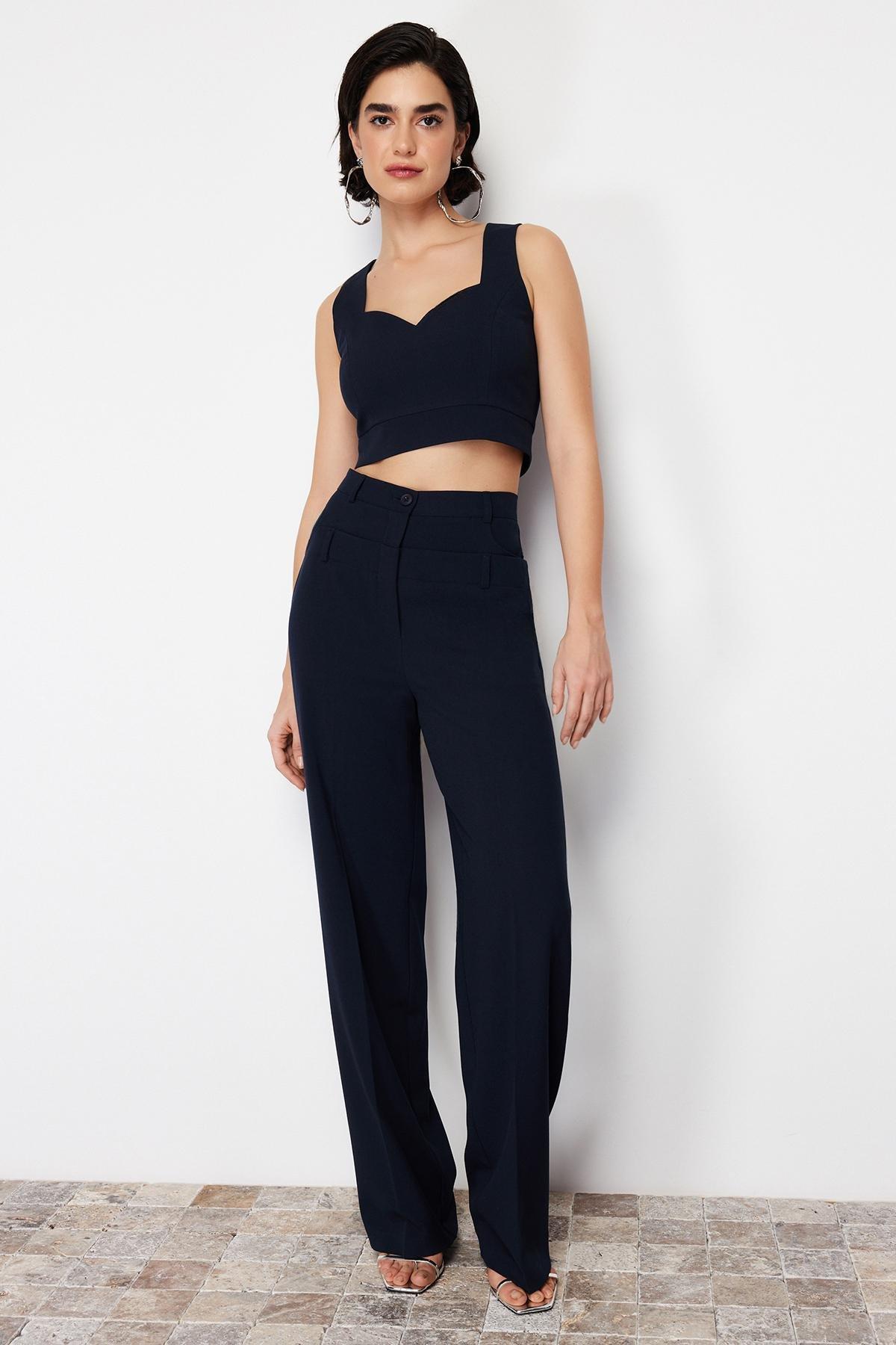 Navy Blue Woven Crop Woven Blouse TWOSS24BZ00332, single, Navy blue, large image number 2