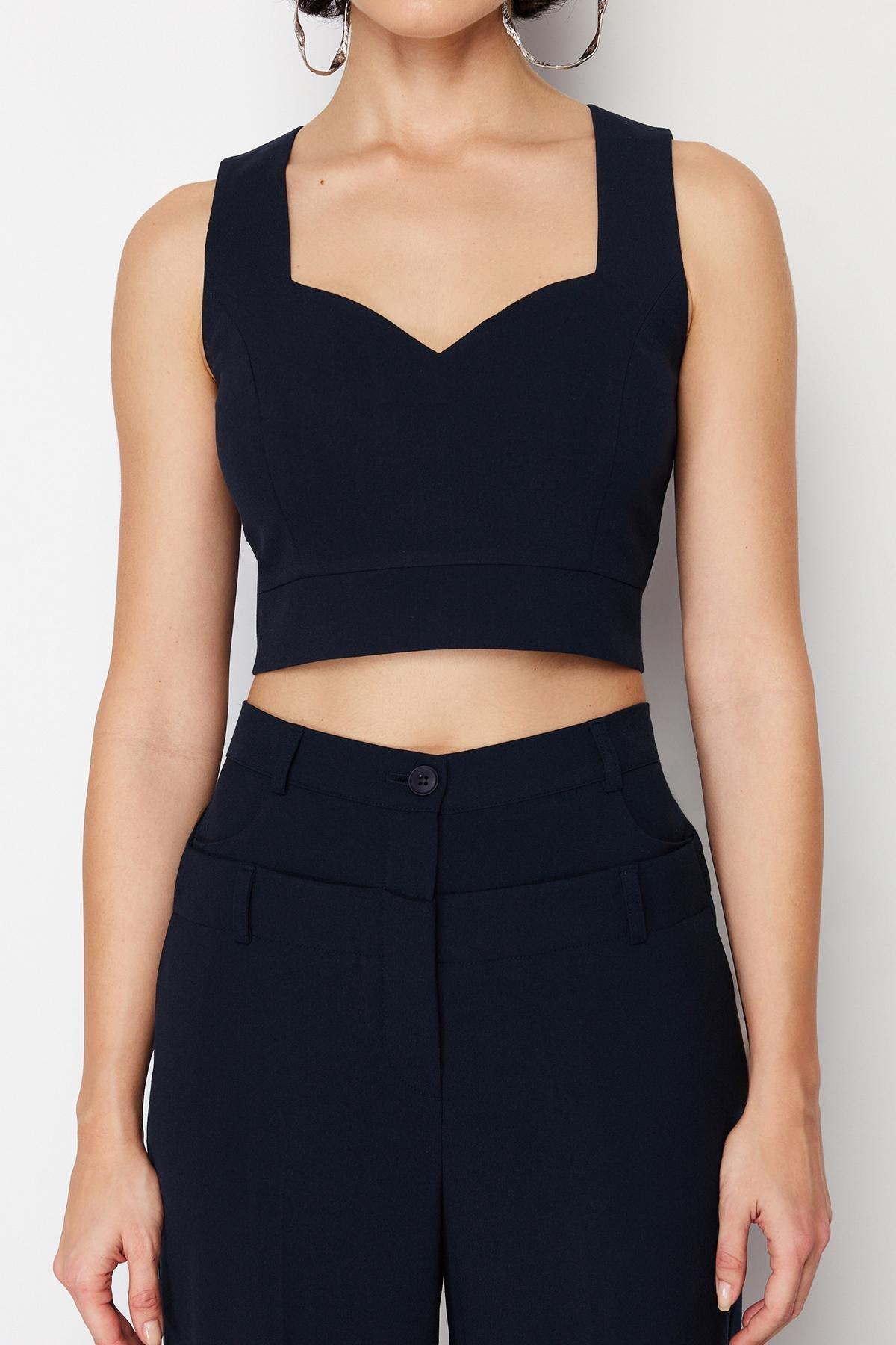 Navy Blue Woven Crop Woven Blouse TWOSS24BZ00332, single, Navy blue, large image number 3