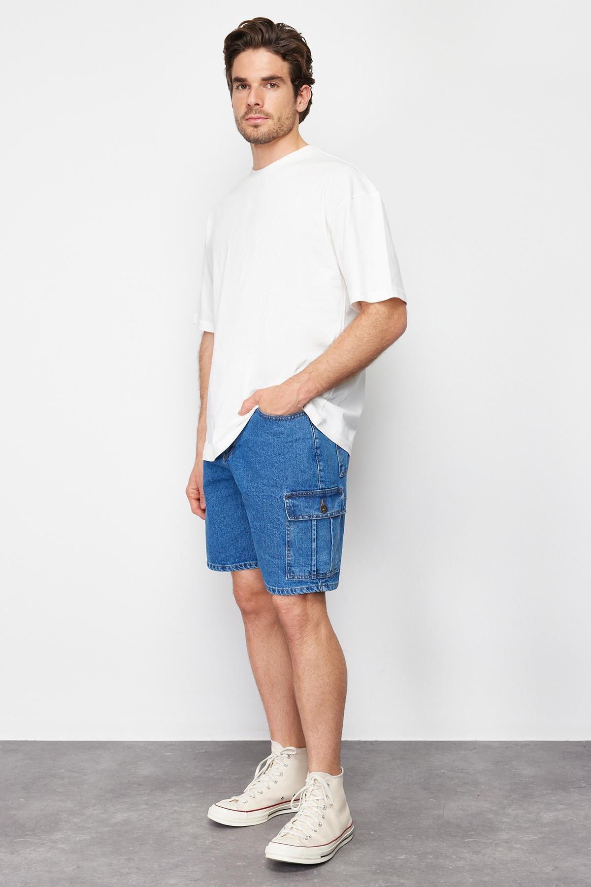 Blue Regular Fit Cargo Pocket Denim Shorts TMNSS24JE00013, , large image number 0
