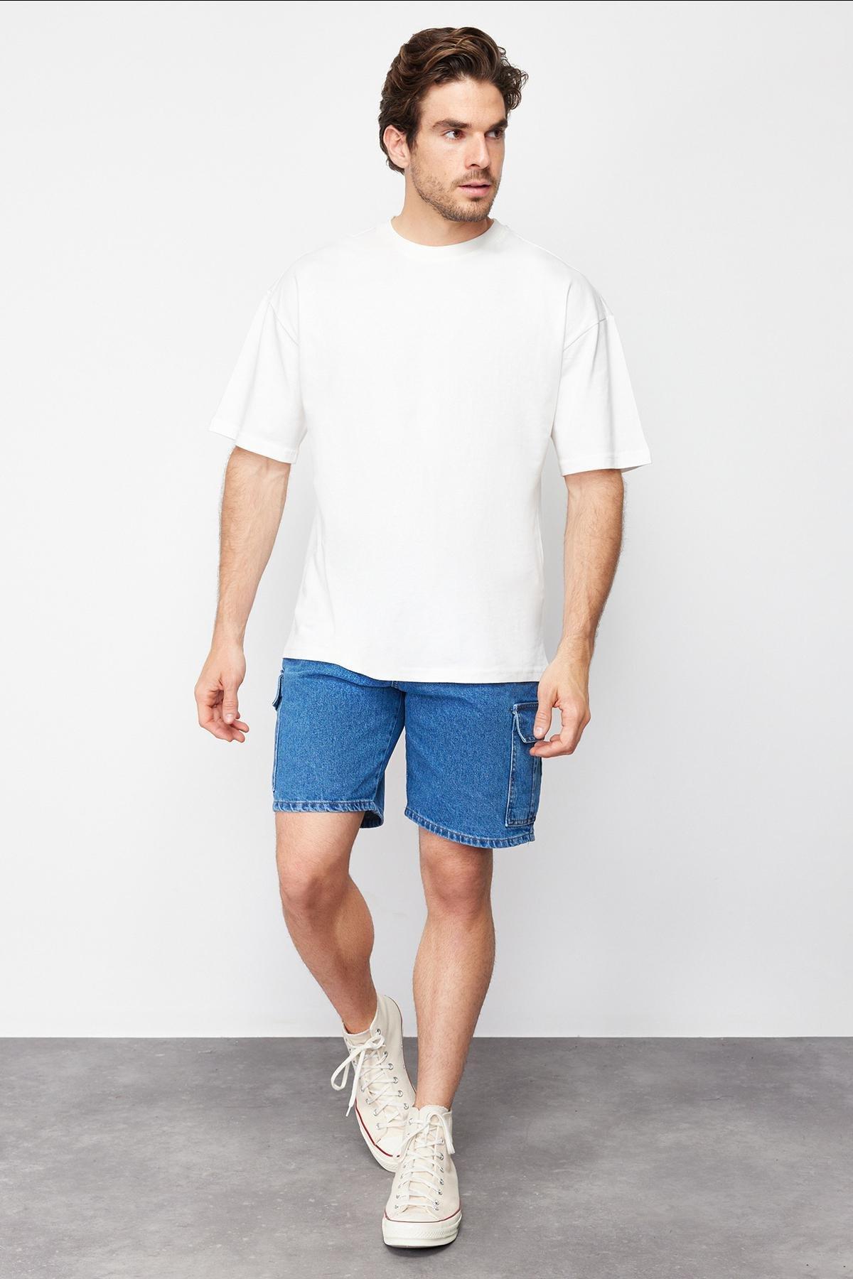 Blue Regular Fit Cargo Pocket Denim Shorts TMNSS24JE00013, , large image number 1