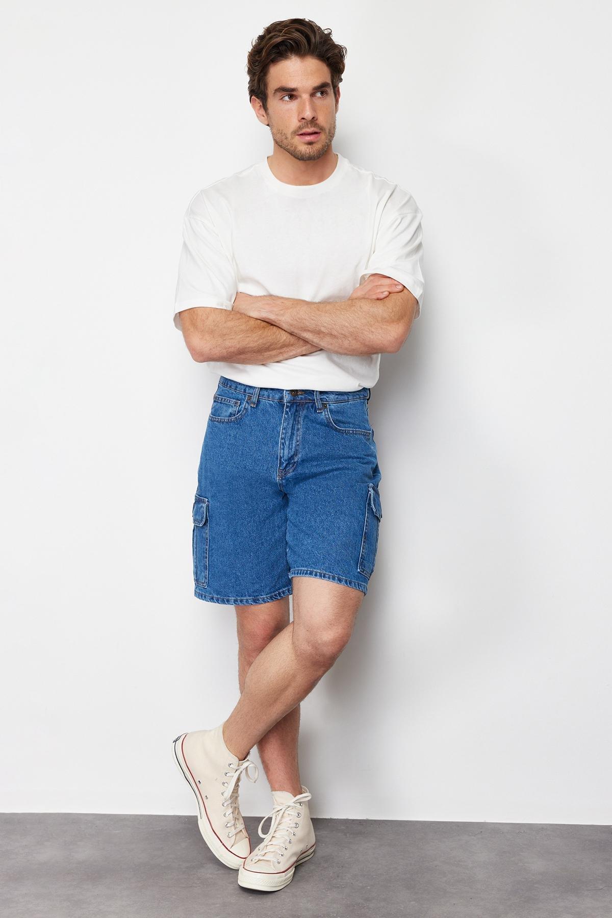 Blue Regular Fit Cargo Pocket Denim Shorts TMNSS24JE00013, , large image number 2