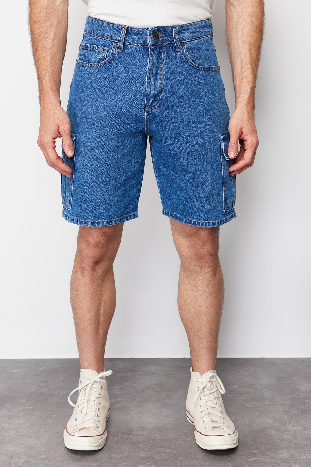 Blue Regular Fit Cargo Pocket Denim Shorts TMNSS24JE00013, , large image number 3