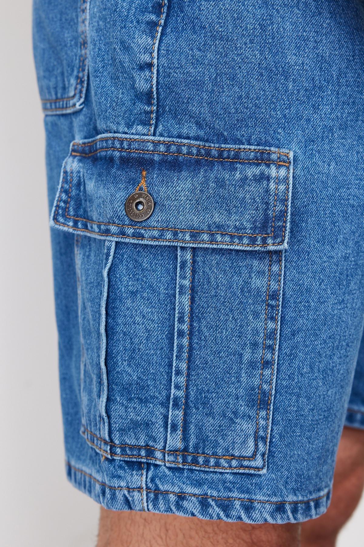 Blue Regular Fit Cargo Pocket Denim Shorts TMNSS24JE00013, , large image number 4