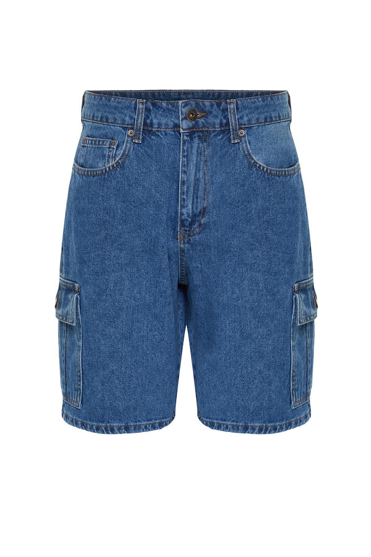 Blue Regular Fit Cargo Pocket Denim Shorts TMNSS24JE00013, , large image number 5