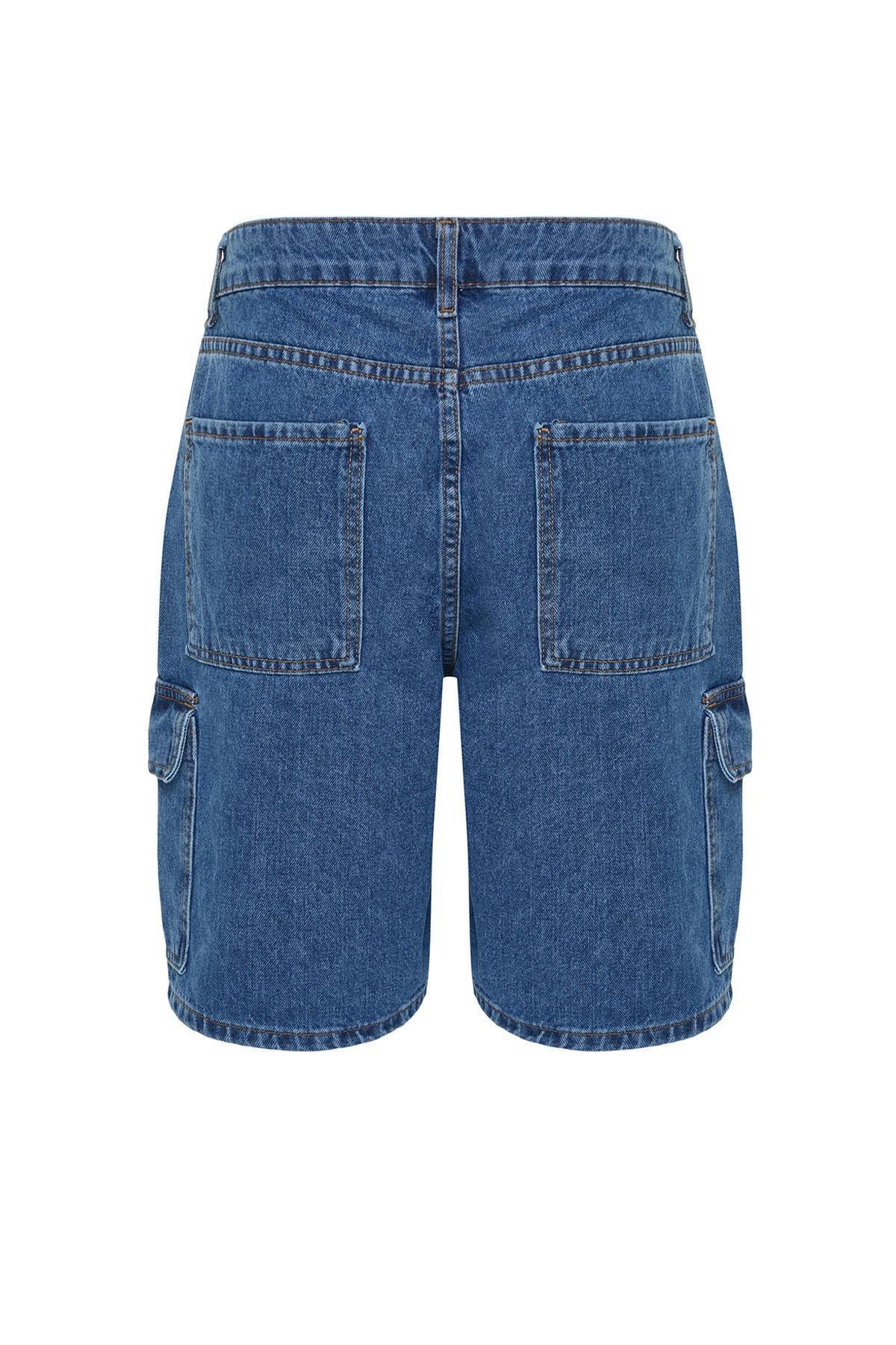 Blue Regular Fit Cargo Pocket Denim Shorts TMNSS24JE00013, , large image number 6