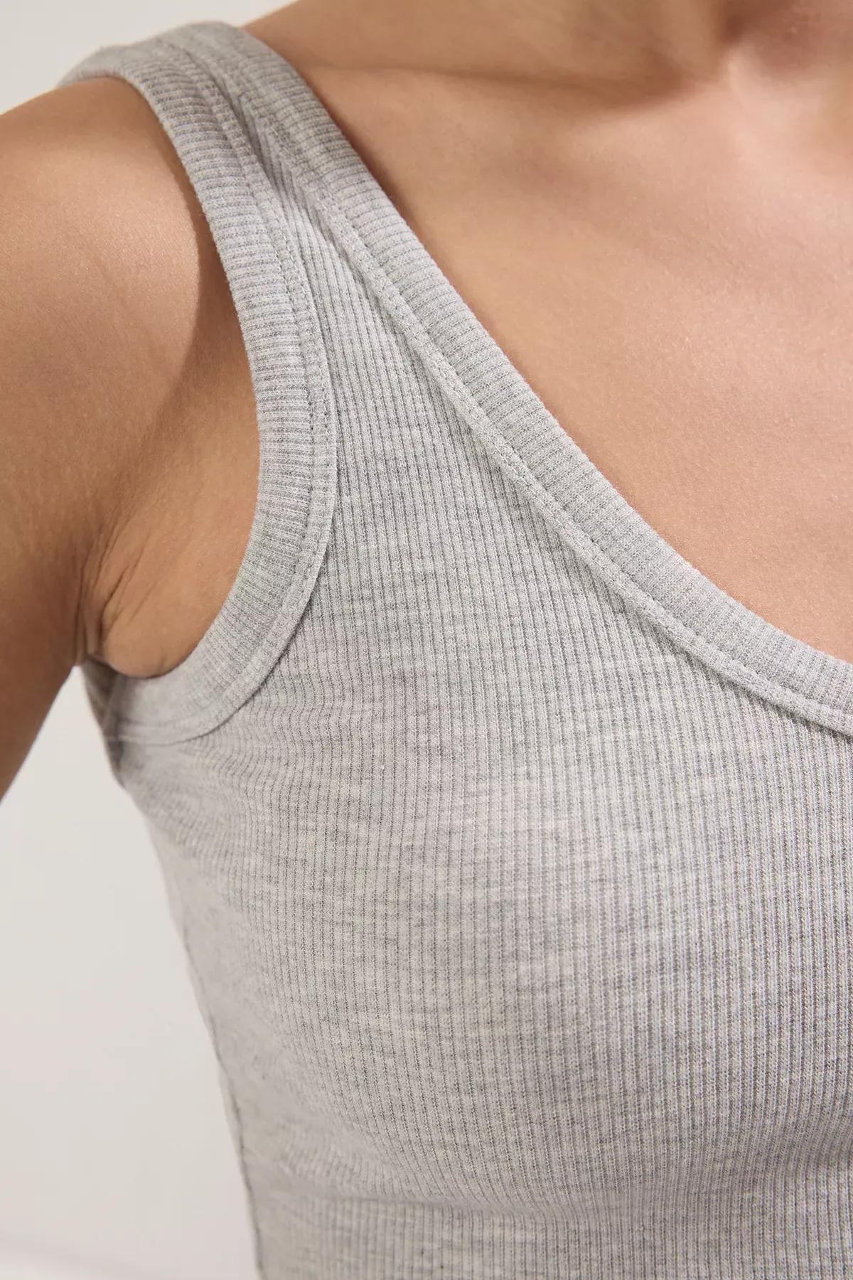 Grey Melange Ribbed V-Neck Undershirt, , large image number 2