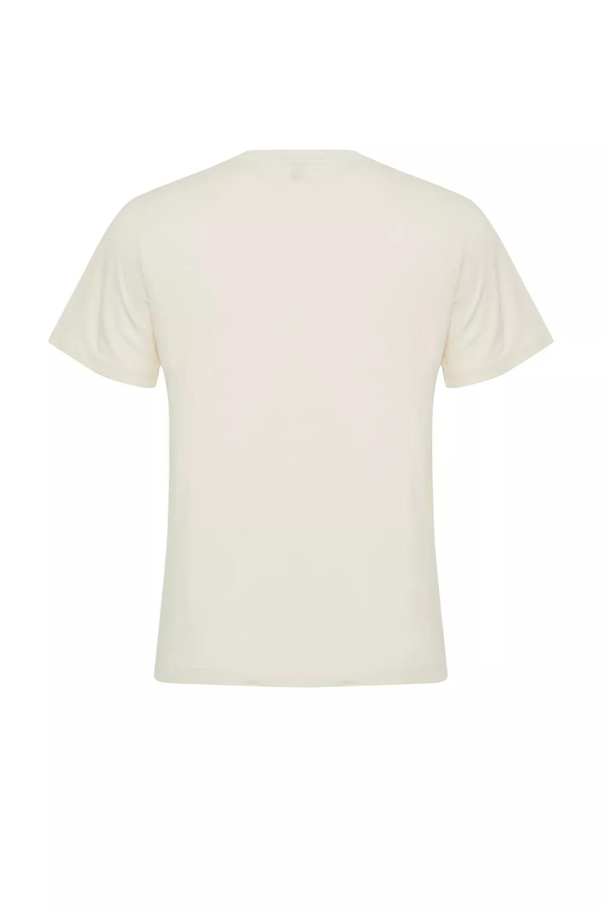 Beige Sequined Embroidered Pattern Knitted T-Shirt, STONE, large image number 6