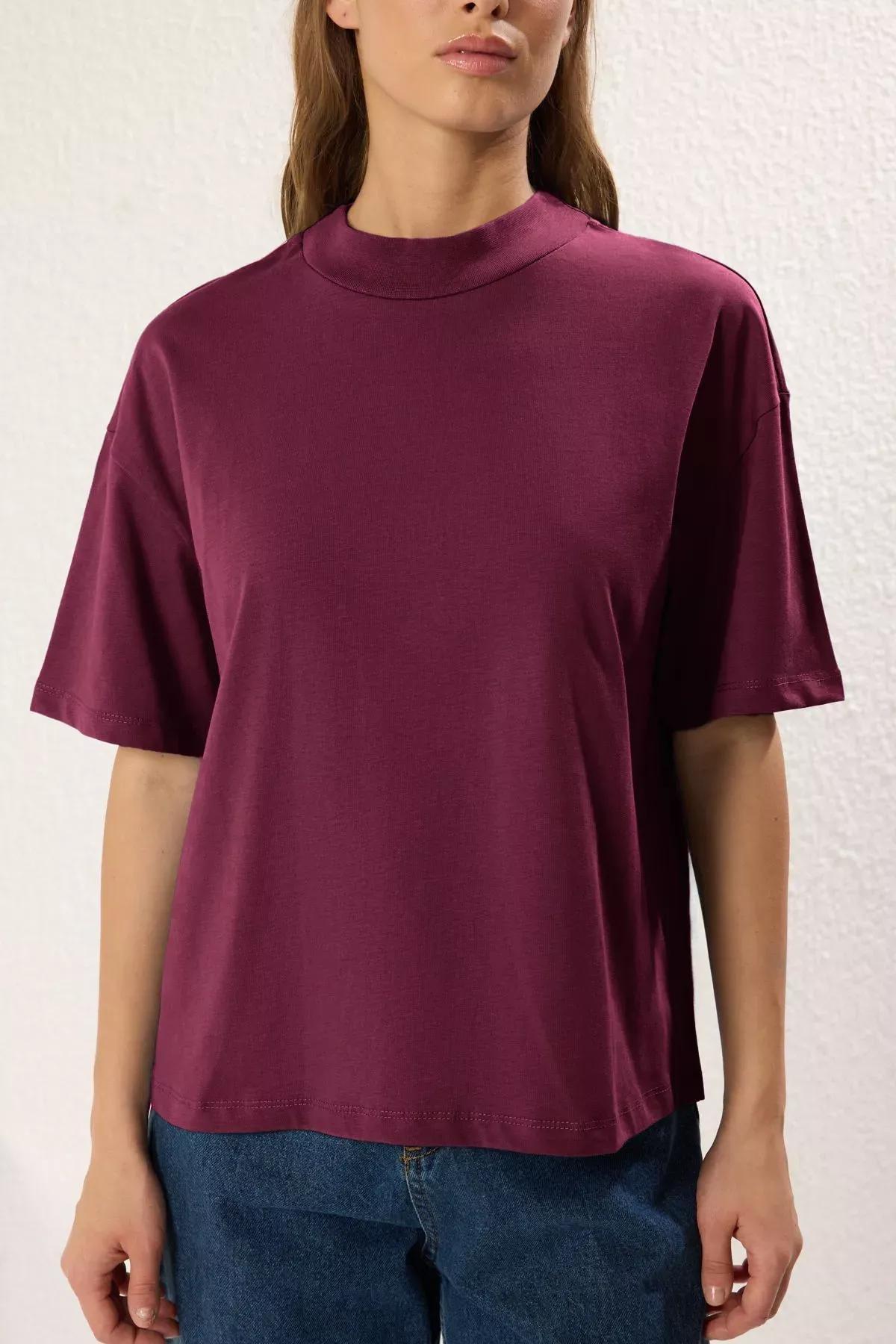 Red Red Stand Collar T-Shirt, Dark Cherry, large image number 2