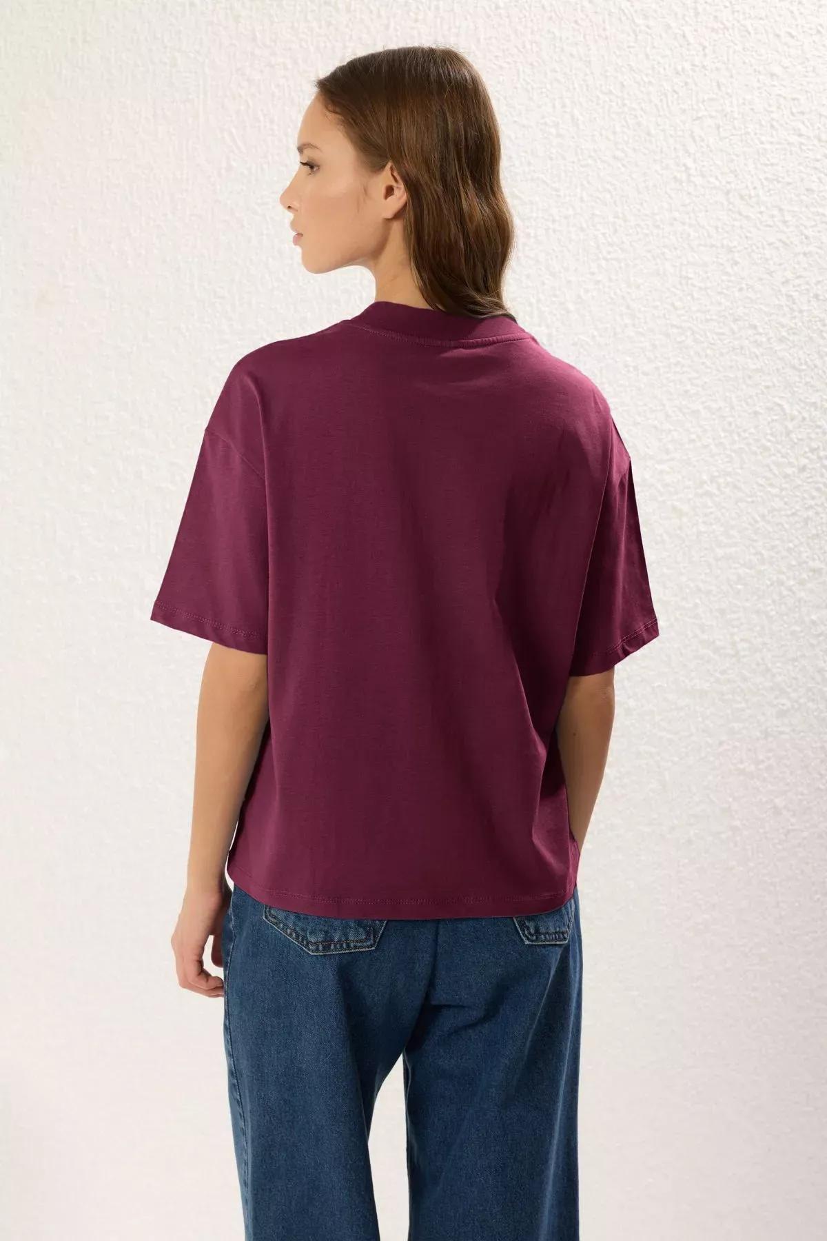 Red Red Stand Collar T-Shirt, Dark Cherry, large image number 3