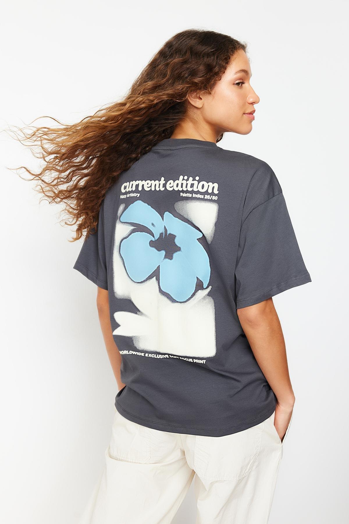 Grey Oversize Knitted T-Shirt, , large image number 0