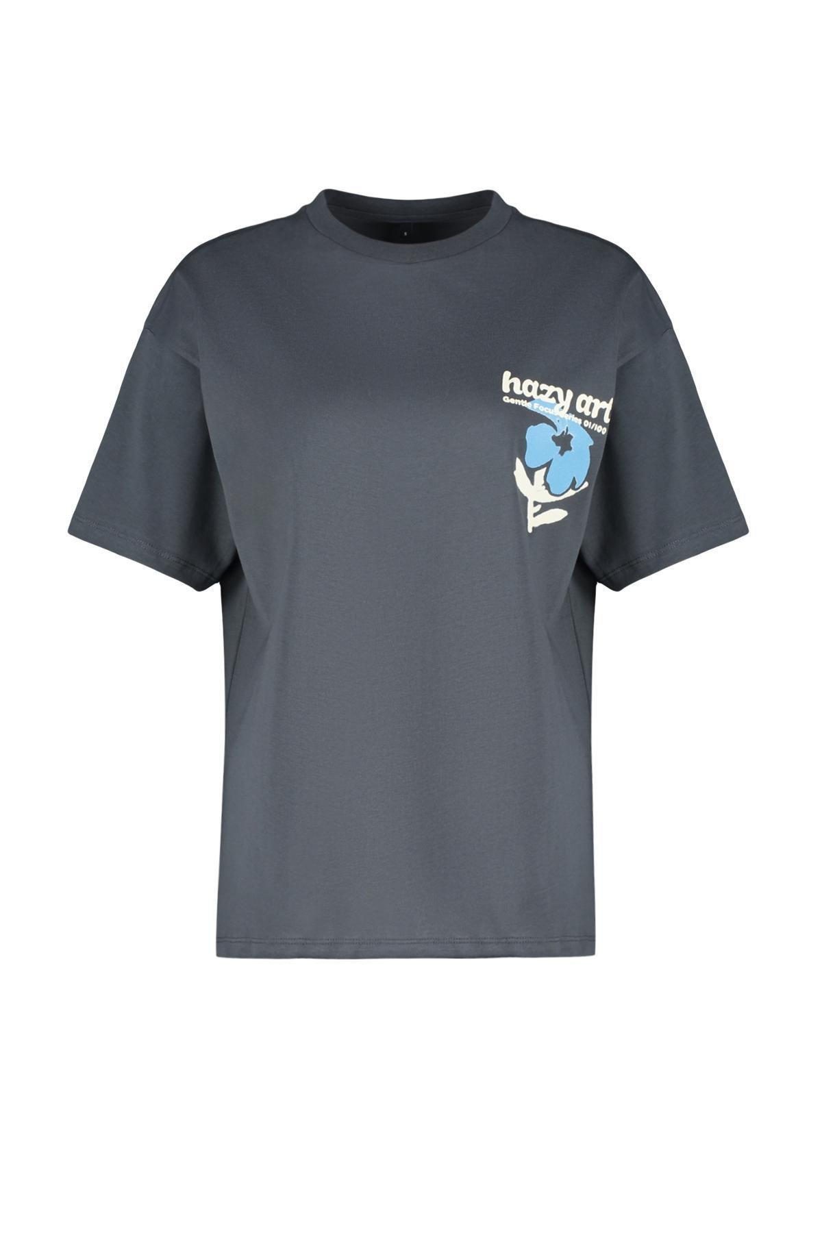 Grey Oversize Knitted T-Shirt, , large image number 5