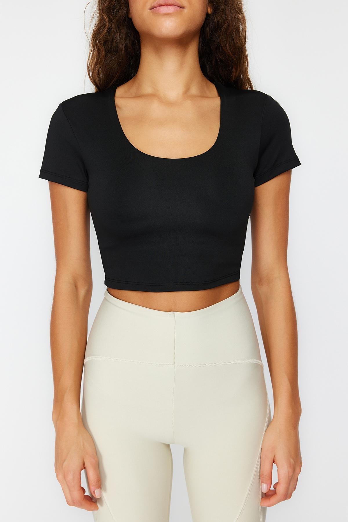 Black 2 Layer Padded Sports Bra Crop Knitted Sports Top/Blouse THMSS24BZ00003, single, BLACK, large image number 4