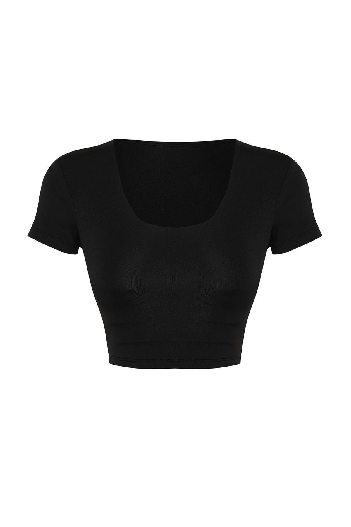 Black 2 Layer Padded Sports Bra Crop Knitted Sports Top/Blouse THMSS24BZ00003, single, BLACK, large image number 5