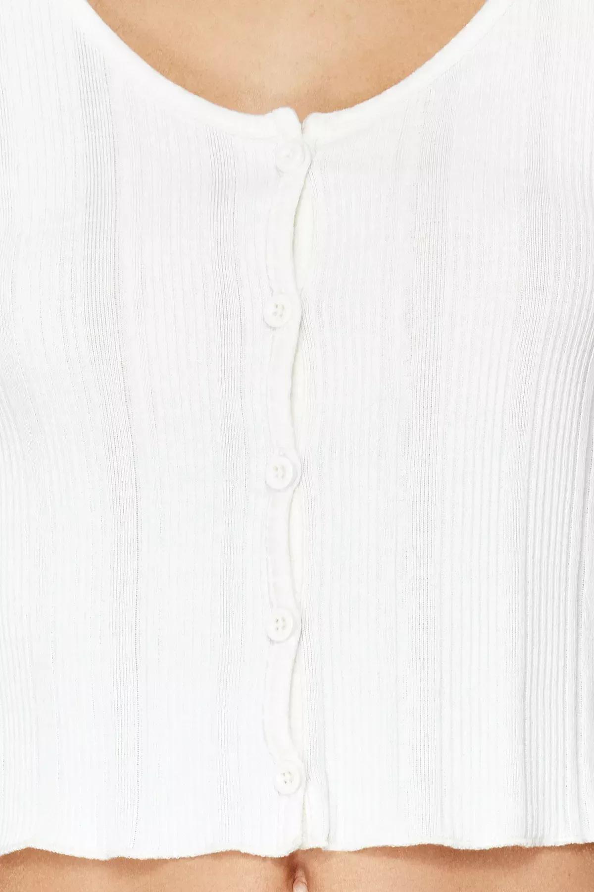 Ecru Pool Neck Ribbed Knitted Blouse, Ecru, large image number 3