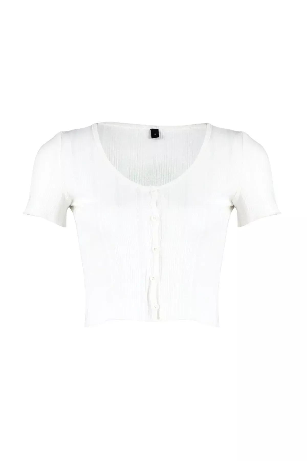 Ecru Pool Neck Ribbed Knitted Blouse, Ecru, large image number 5