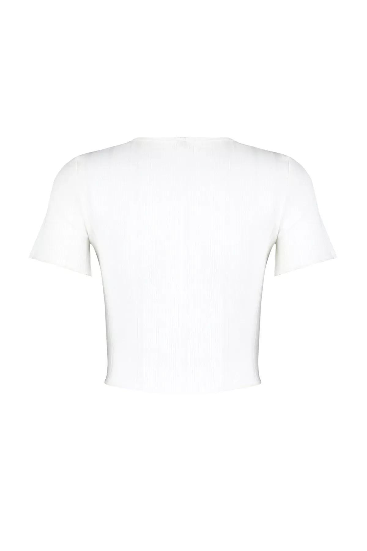 Ecru Pool Neck Ribbed Knitted Blouse, Ecru, large image number 6