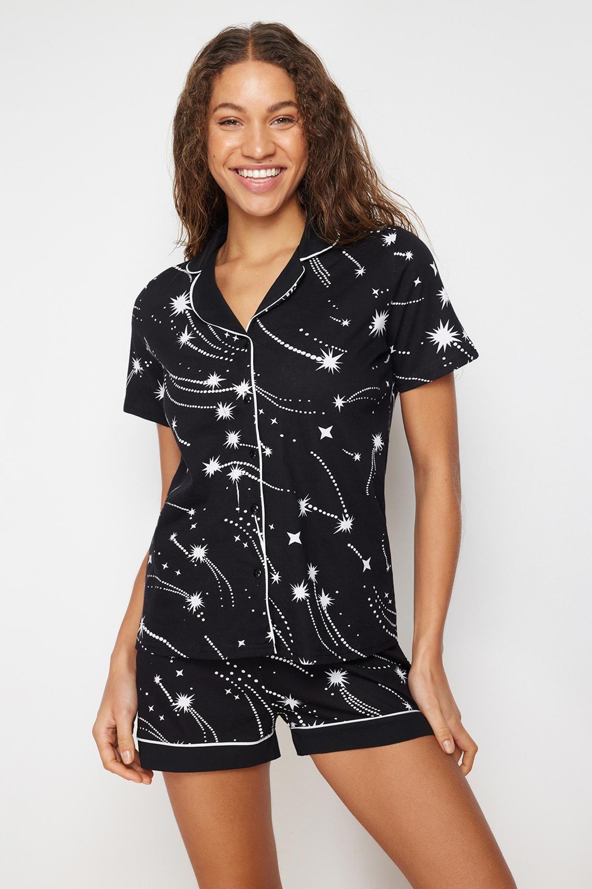 Black Detailed Knitted Pajamas Set, , large image number 1