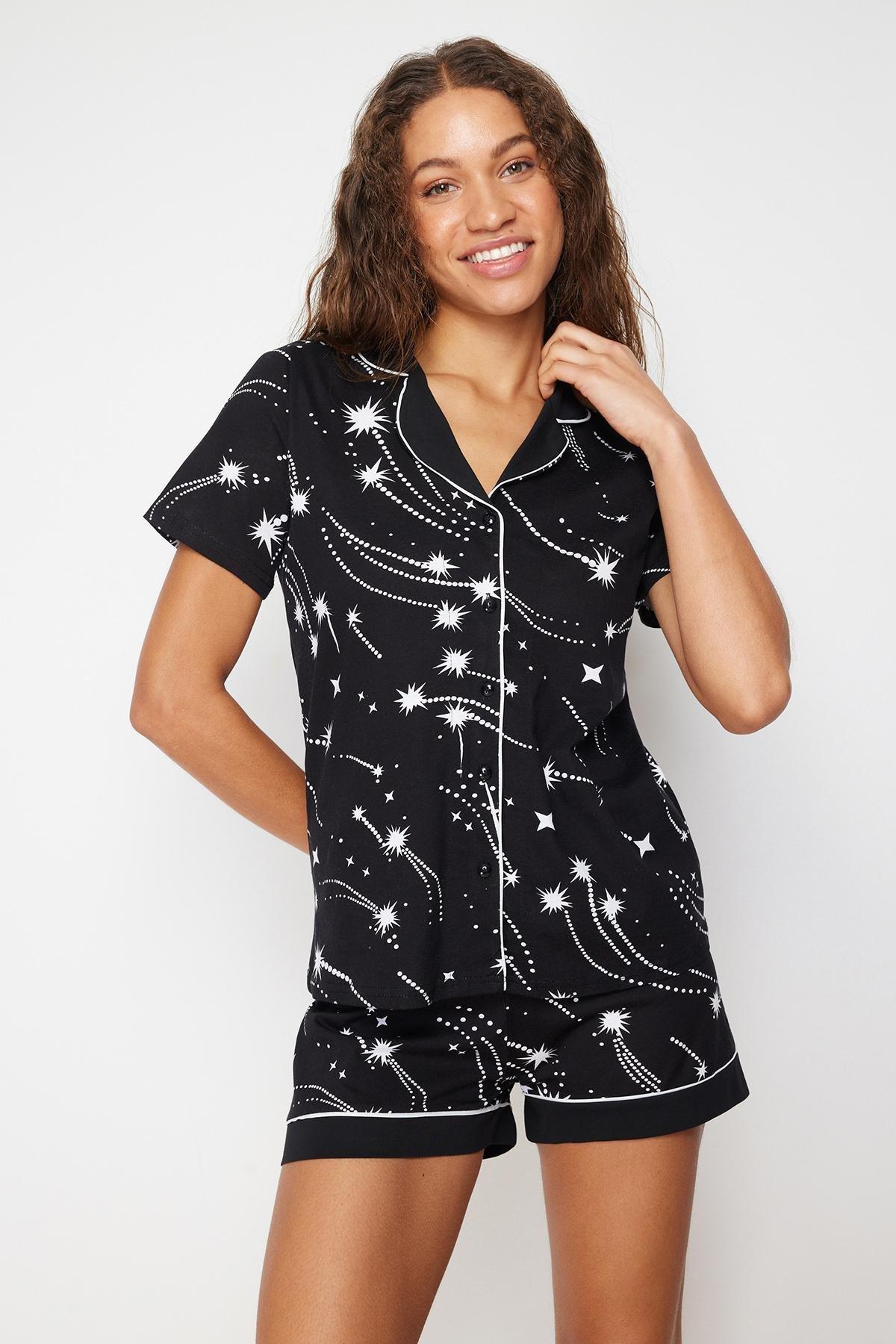 Black Detailed Knitted Pajamas Set, , large image number 2