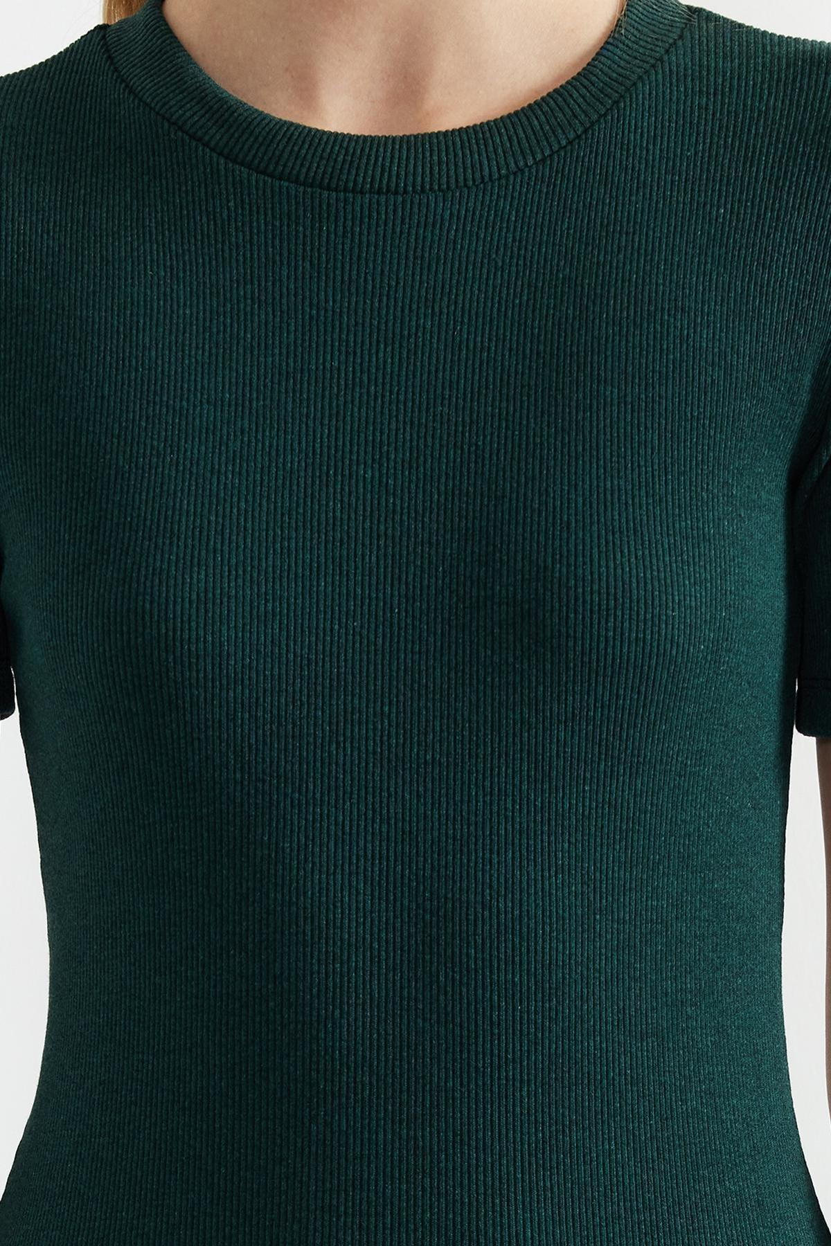 Green Short Sleeve Ribbed Midi Dress, , large image number 3