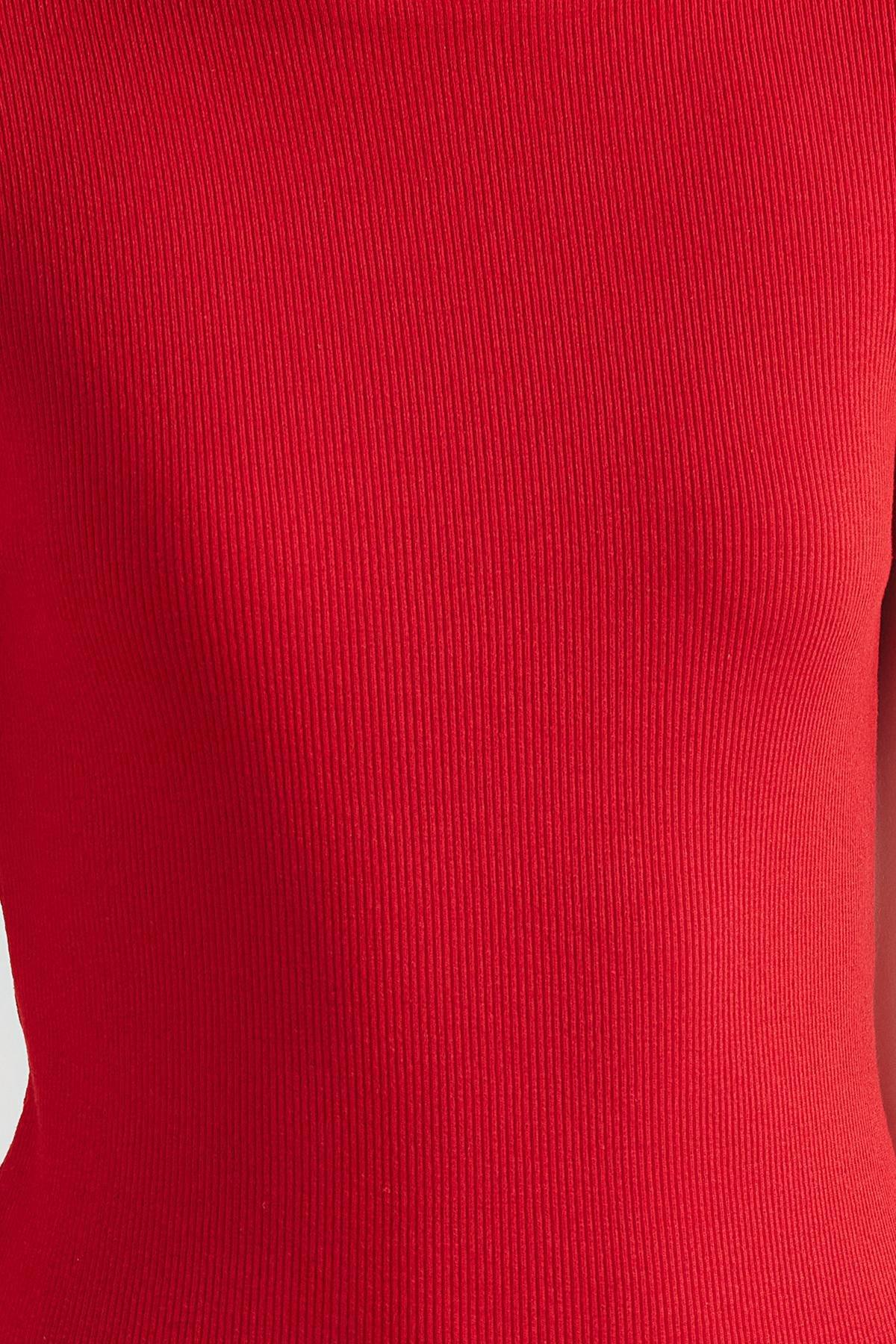 Red Short Sleeve Ribbed Midi Dress, , large image number 3