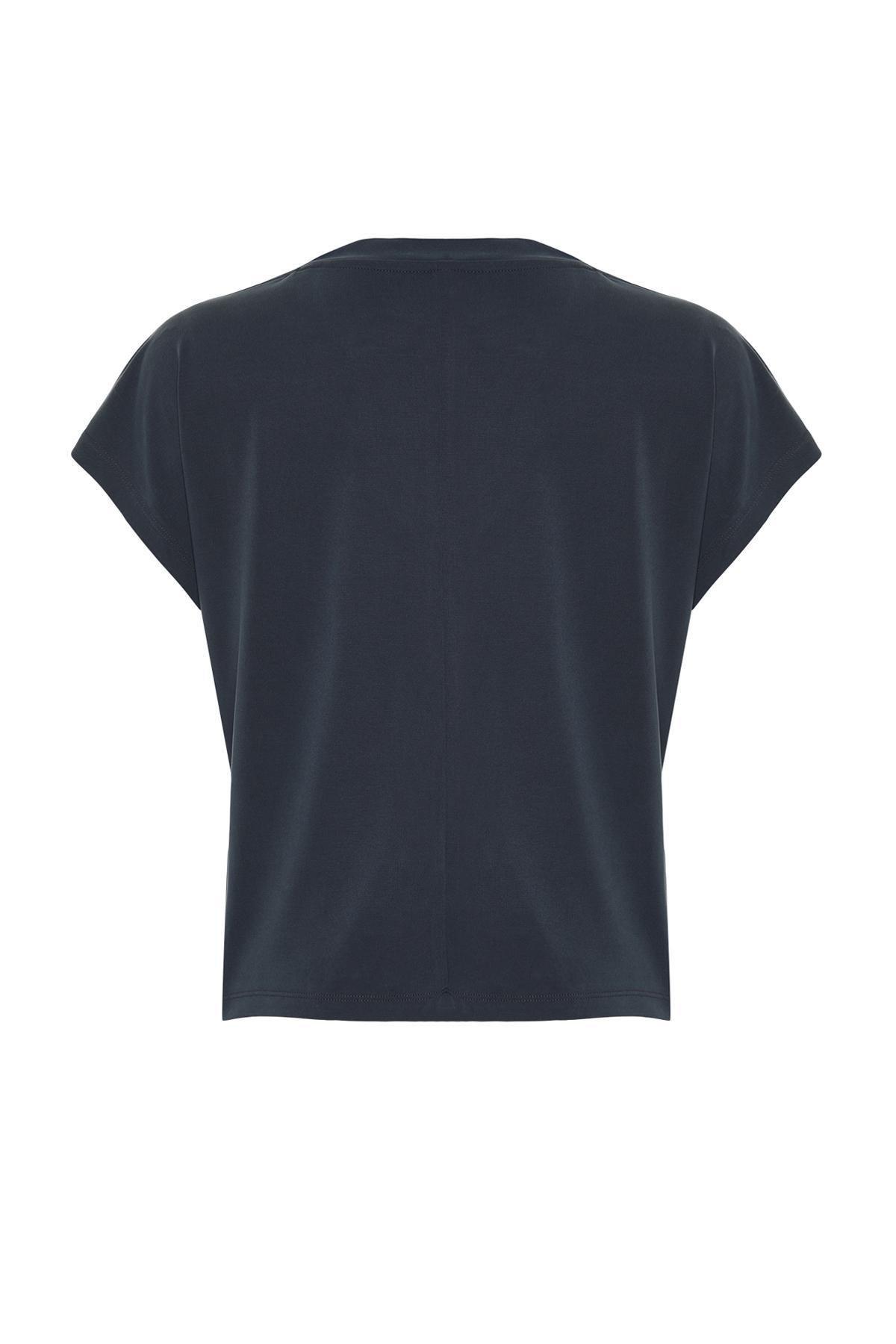 Anthracite Modal V-Neck Relaxed/Comfortable Cut Knitted T-Shirt TWOSS24TS00043, , large image number 5
