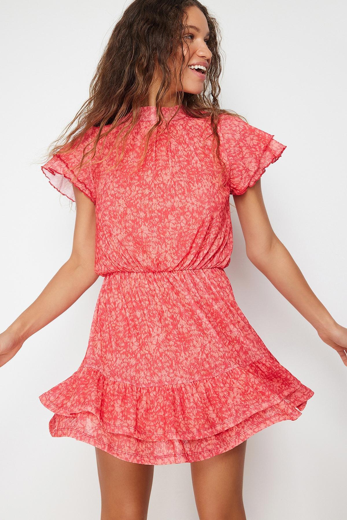 Red Textured Collared Knitted Mini Dress, , large image number 2
