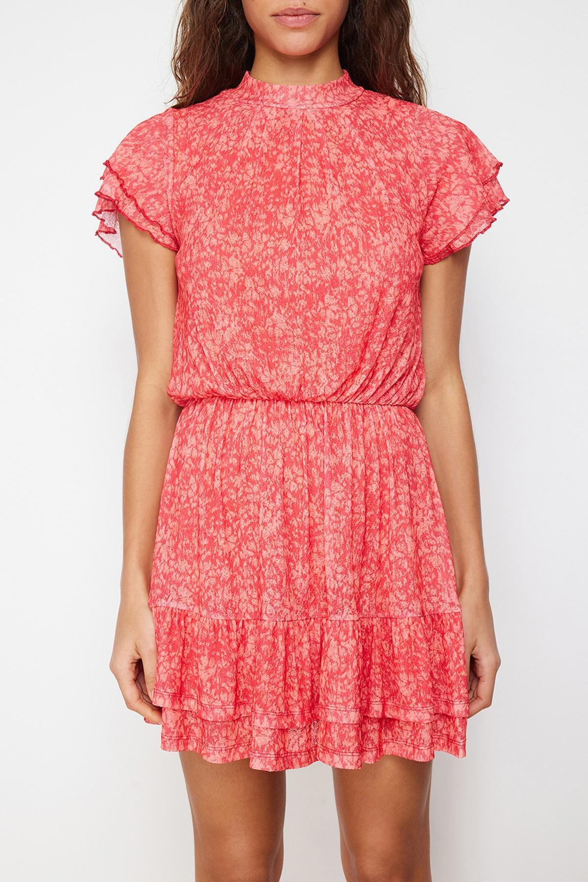 Red Textured Collared Knitted Mini Dress, , large image number 3