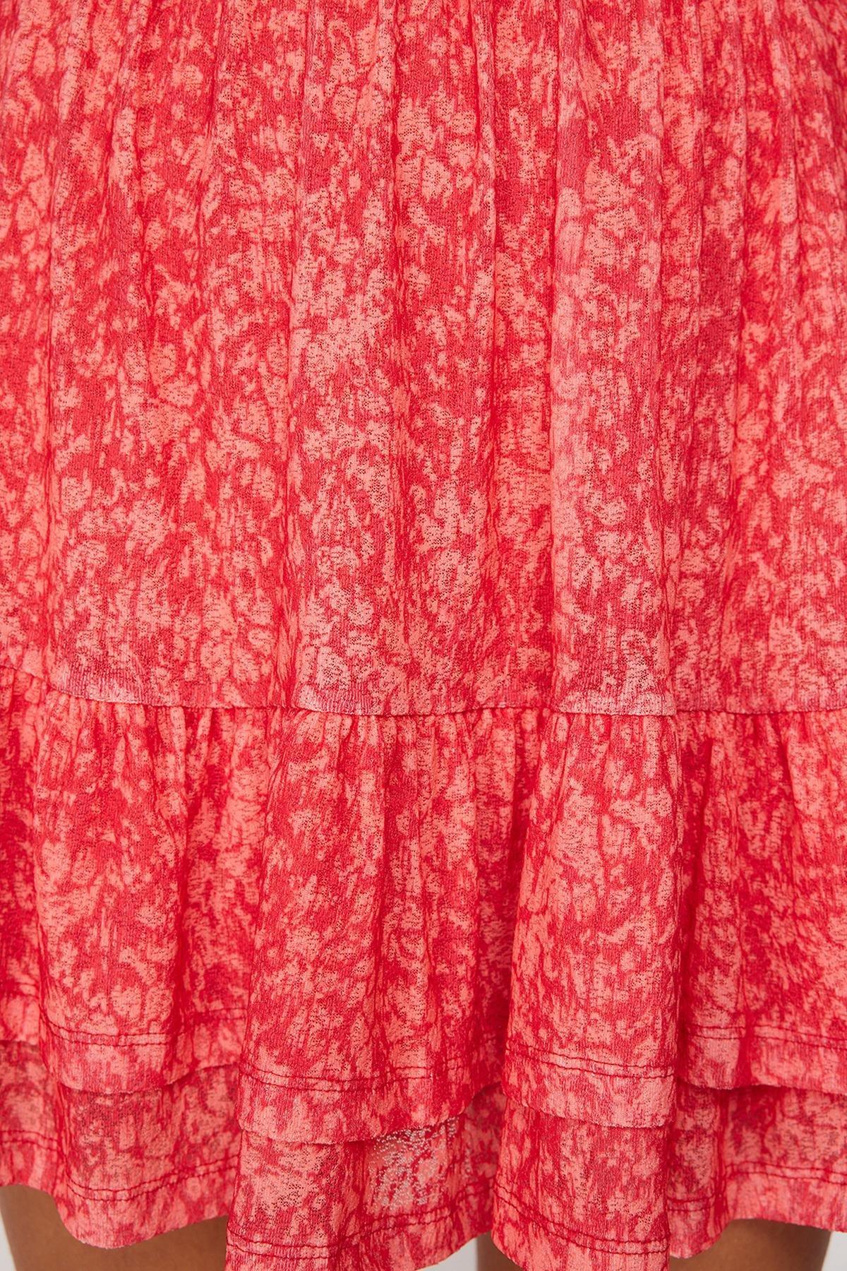 Red Textured Collared Knitted Mini Dress, , large image number 4