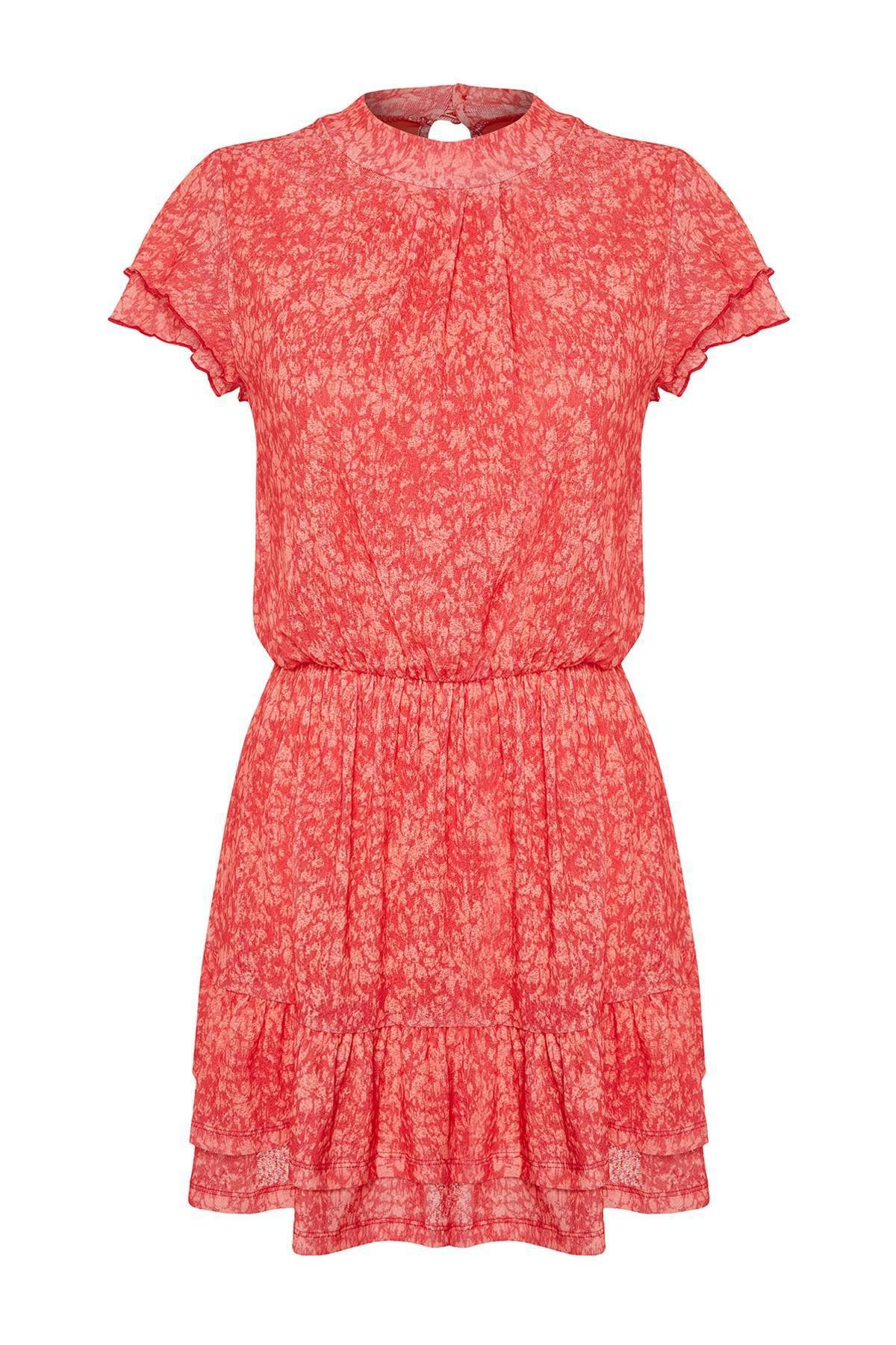 Red Textured Collared Knitted Mini Dress, , large image number 5