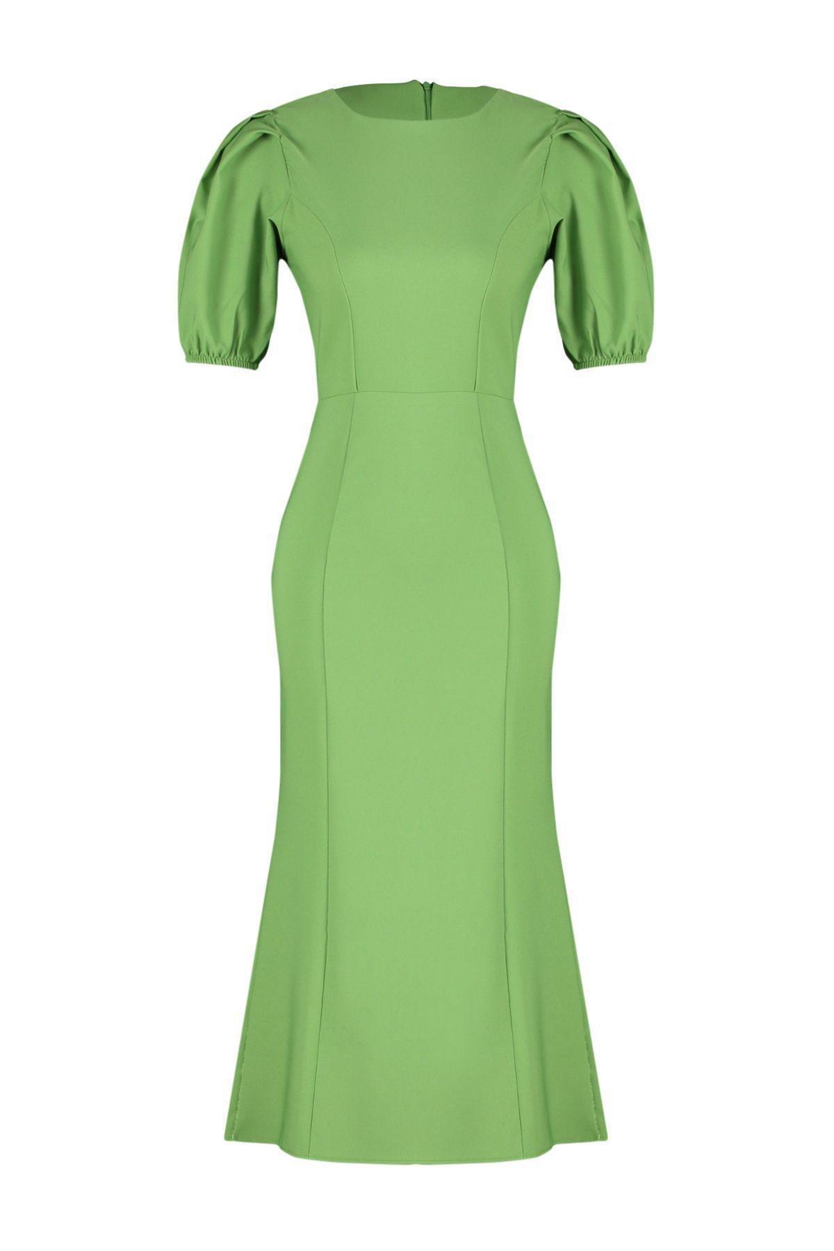 Green Wrapped Ped Midi Balloon Sleeve Dress, , large image number 5
