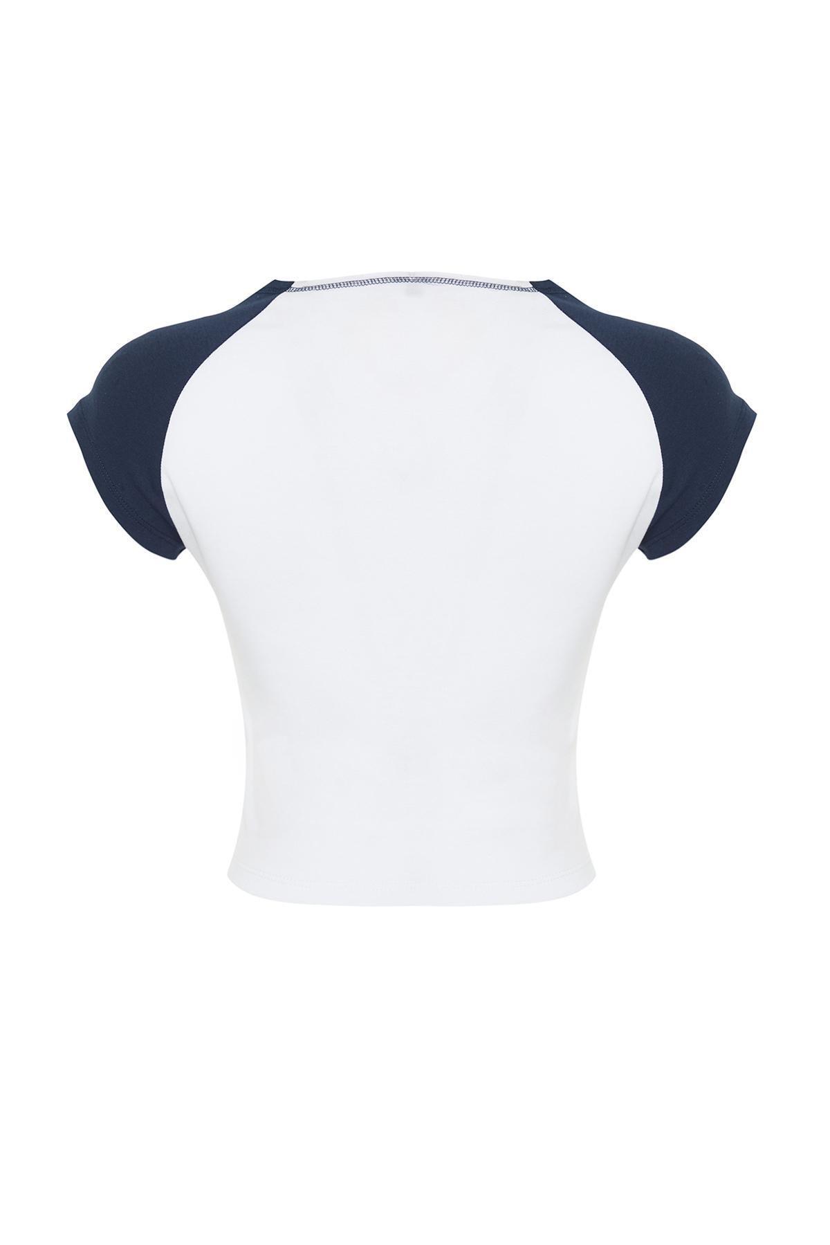 تيشيرت مُحاك بقصة ضيقة بطبعة، أبيض, White, large image number 6