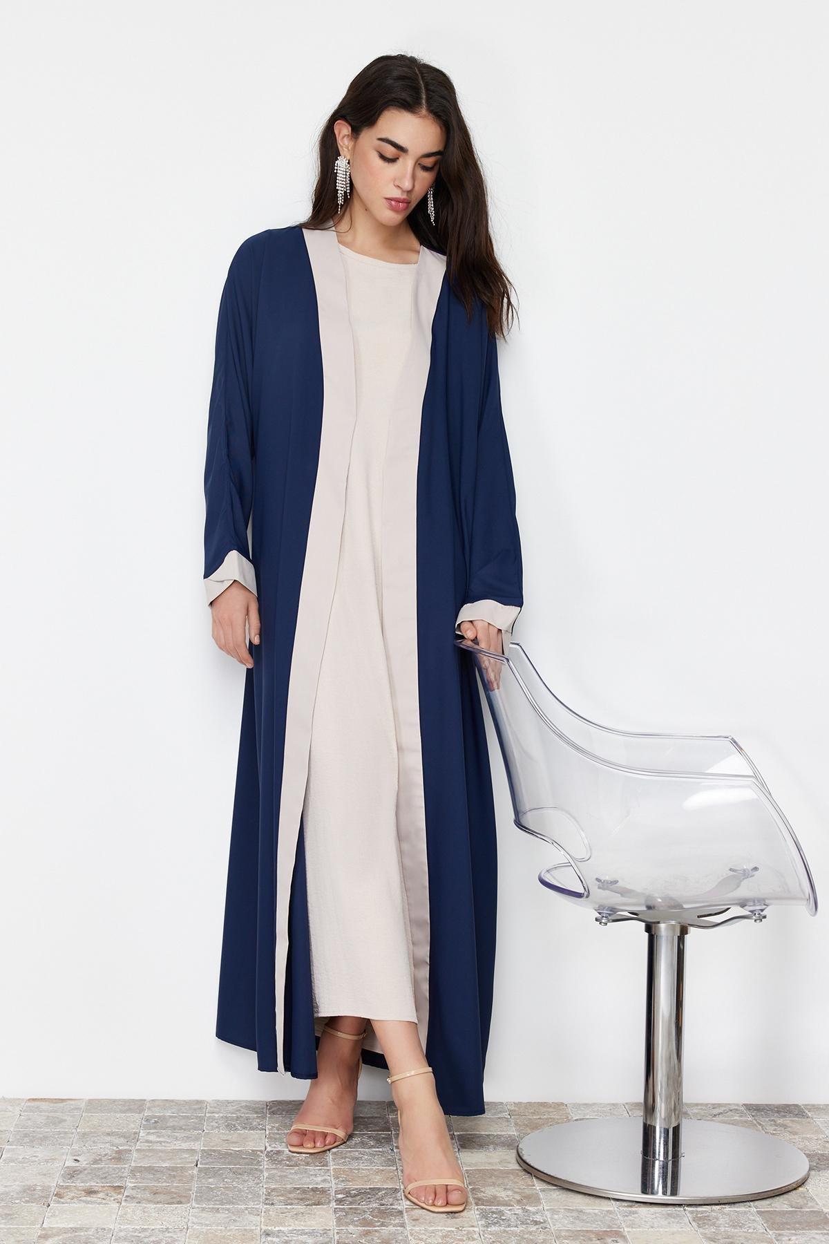 Navy Colour Block Long Abaya, , large image number 1