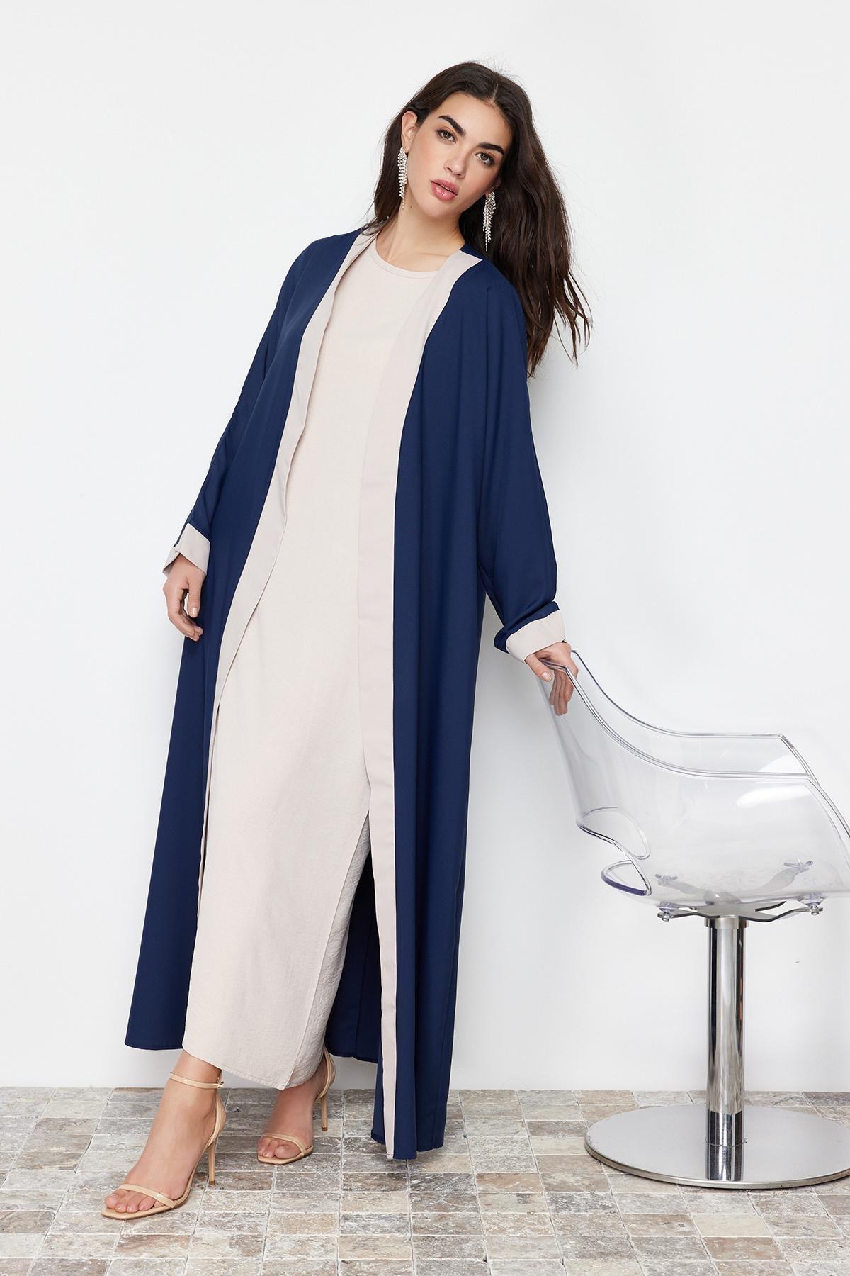 Navy Colour Block Long Abaya, , large image number 2