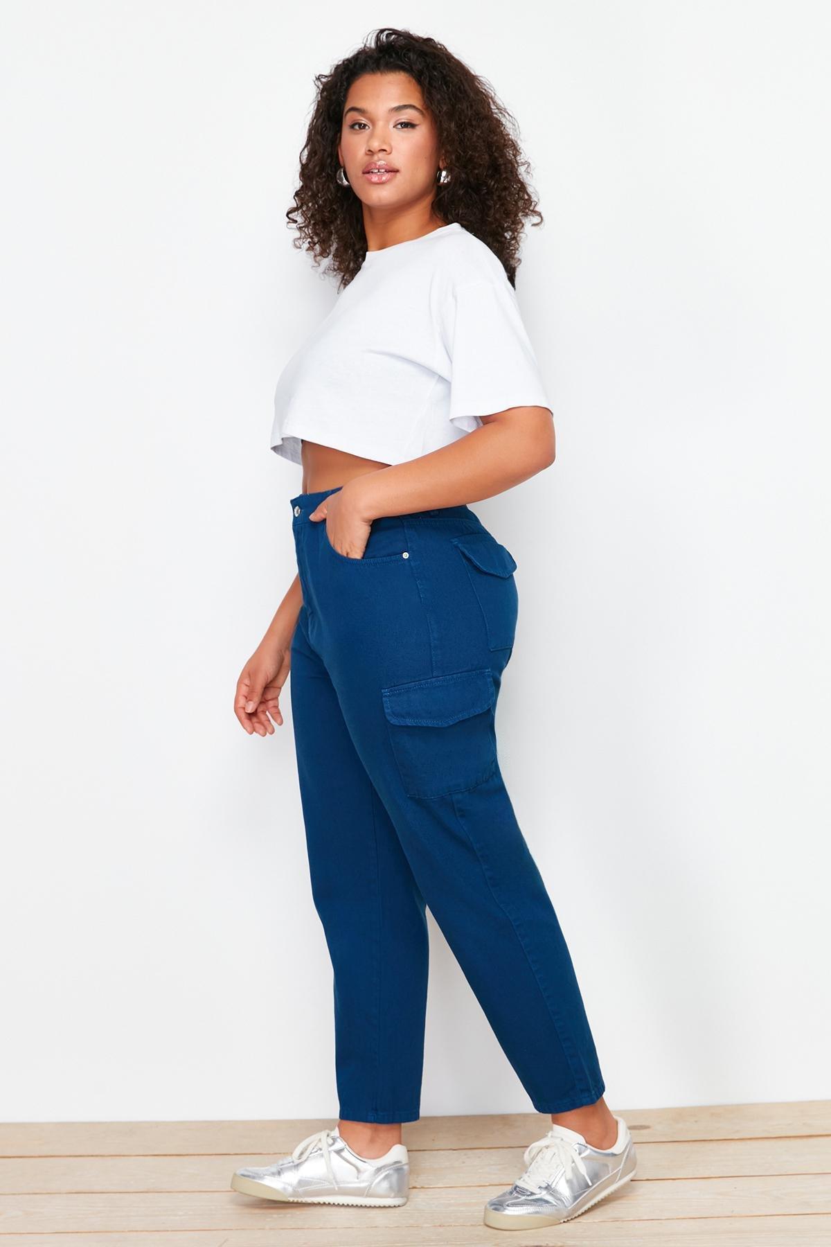 Dark Blue Cargo Pocket Detailed Mom Fit Jeans TBBSS24CJ00012, DARK BLUE, large image number 1