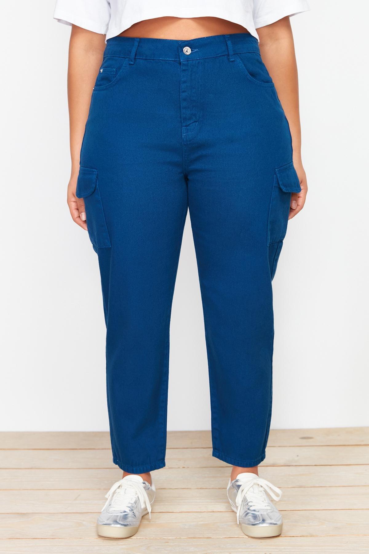 Dark Blue Cargo Pocket Detailed Mom Fit Jeans TBBSS24CJ00012, DARK BLUE, large image number 3