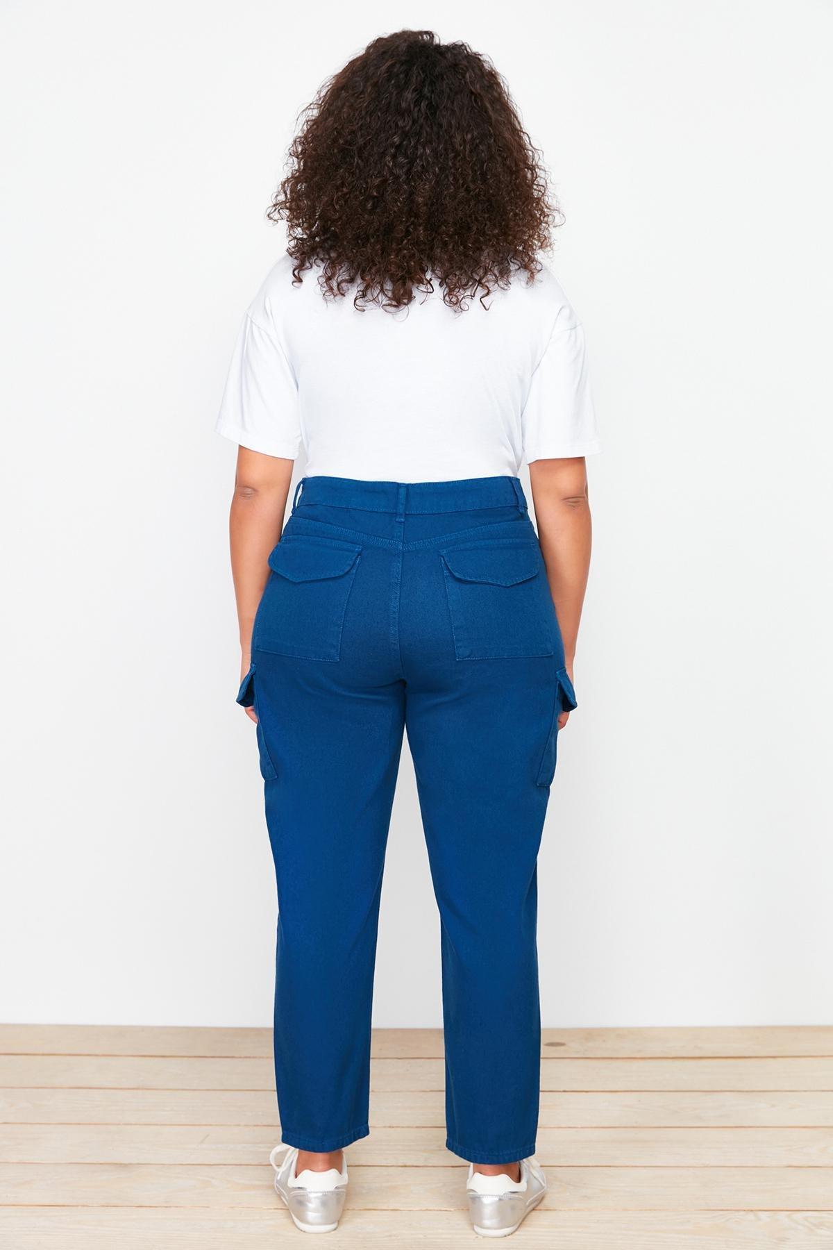 Dark Blue Cargo Pocket Detailed Mom Fit Jeans TBBSS24CJ00012, DARK BLUE, large image number 4