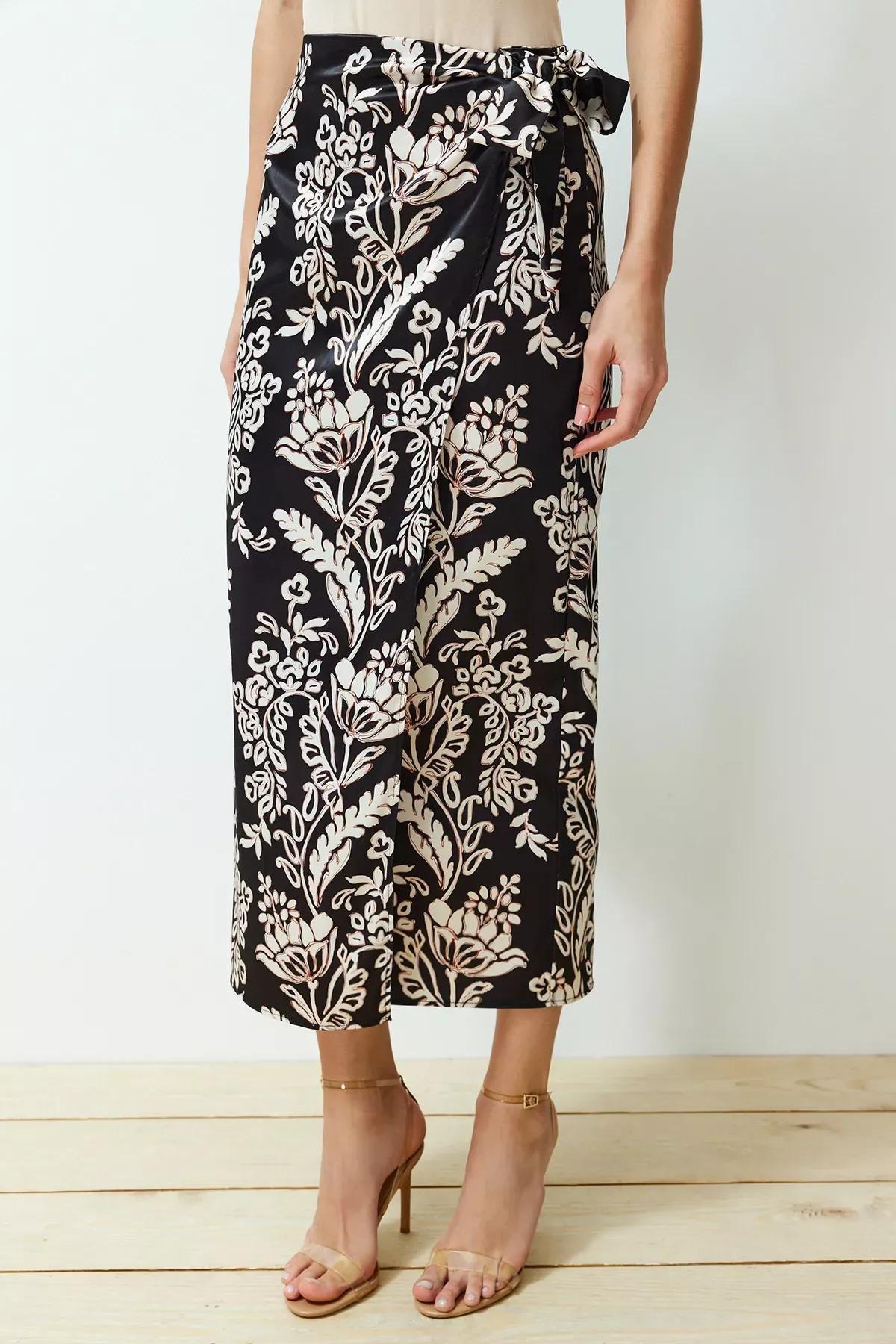 Multicolour Front Tie Satin Midi Skirt, , large image number 3