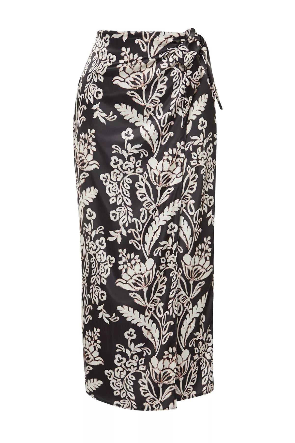 Multicolour Front Tie Satin Midi Skirt, , large image number 5
