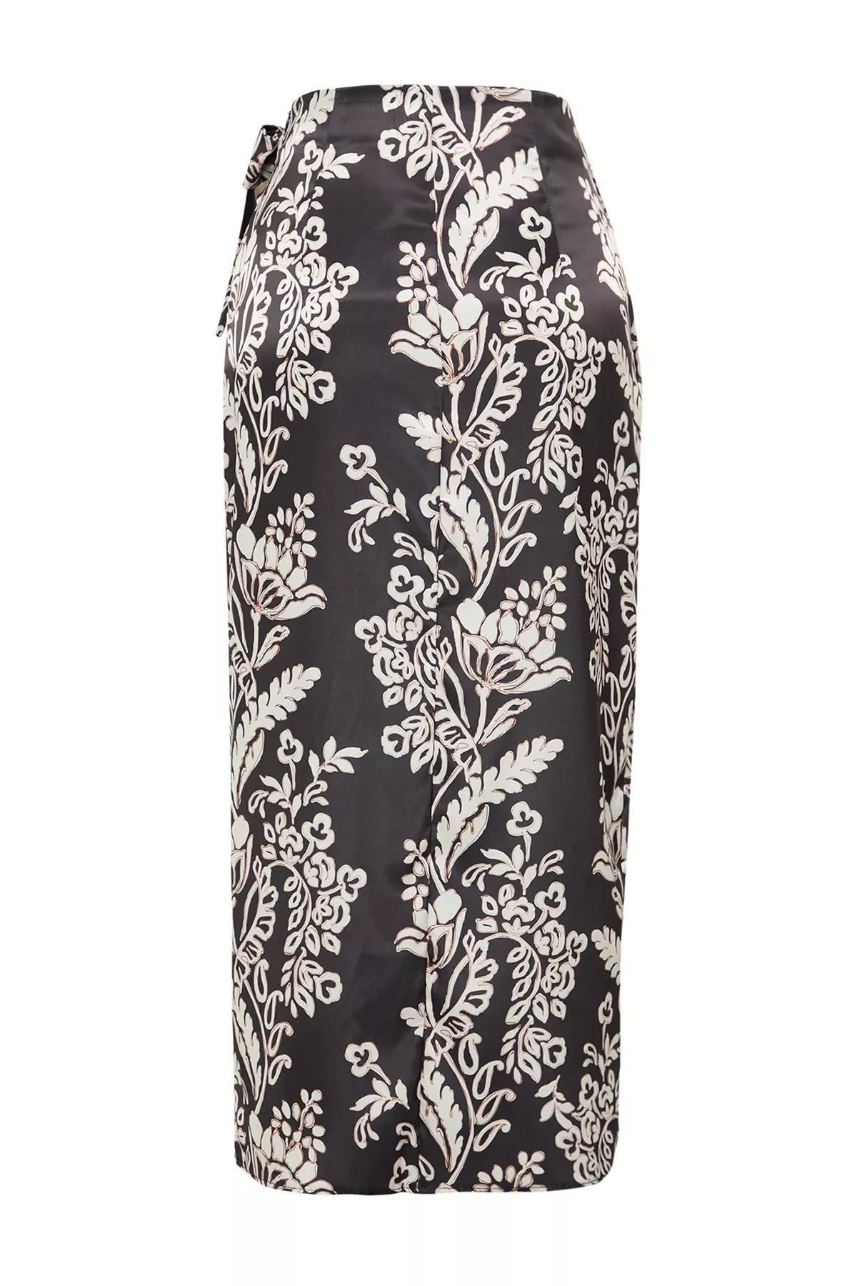 Multicolour Front Tie Satin Midi Skirt, , large image number 6