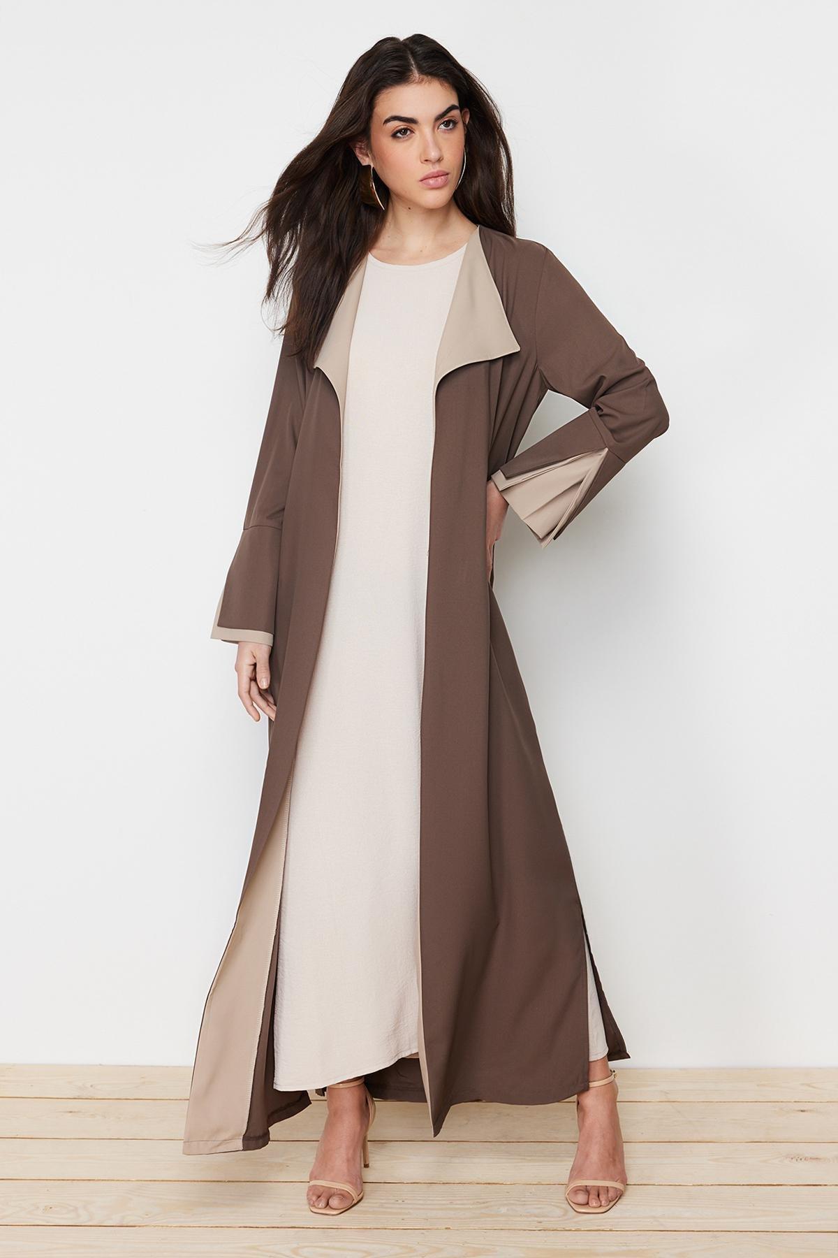 Brown Stone Colour Block Abaya, , large image number 0