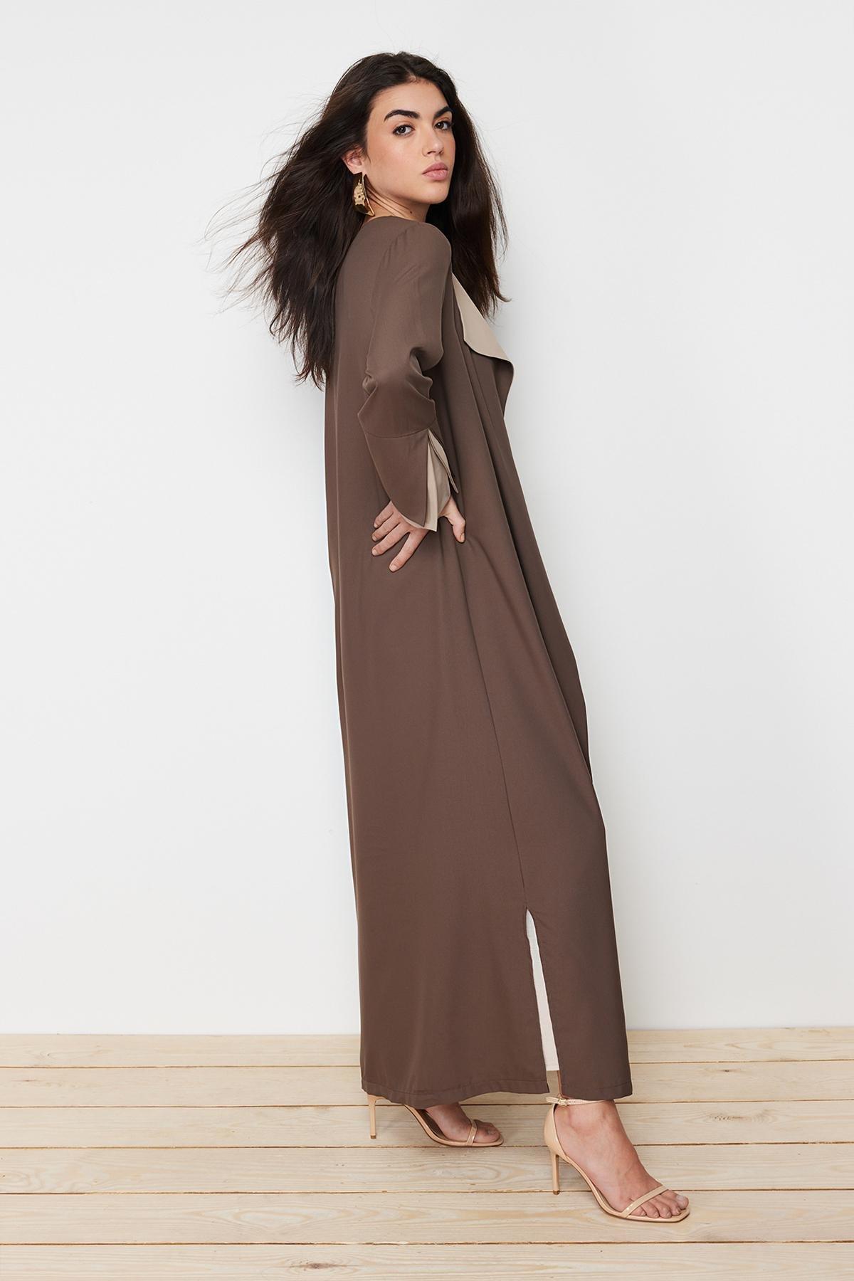 Brown Stone Colour Block Abaya, , large image number 1
