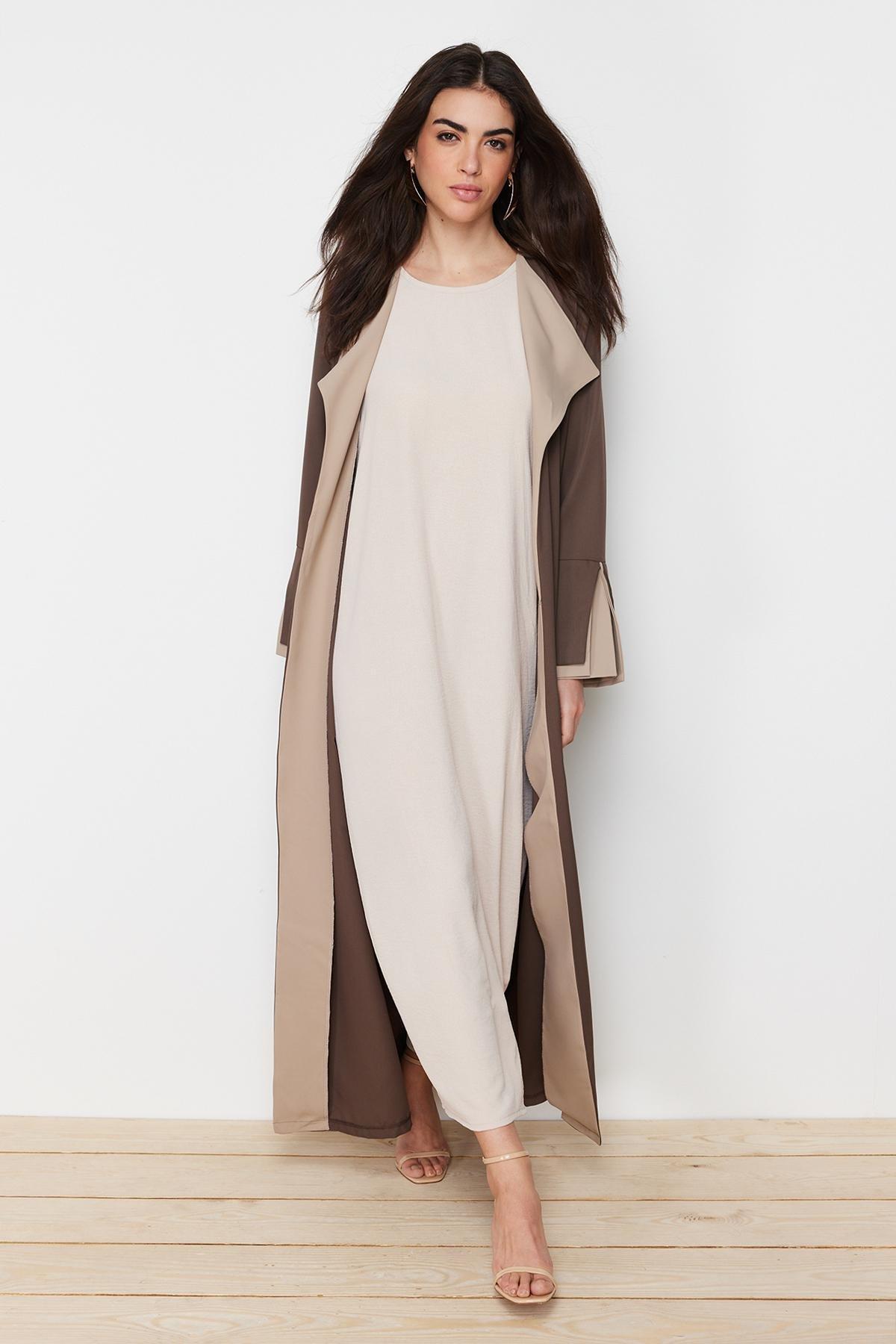 Brown Stone Colour Block Abaya, , large image number 2