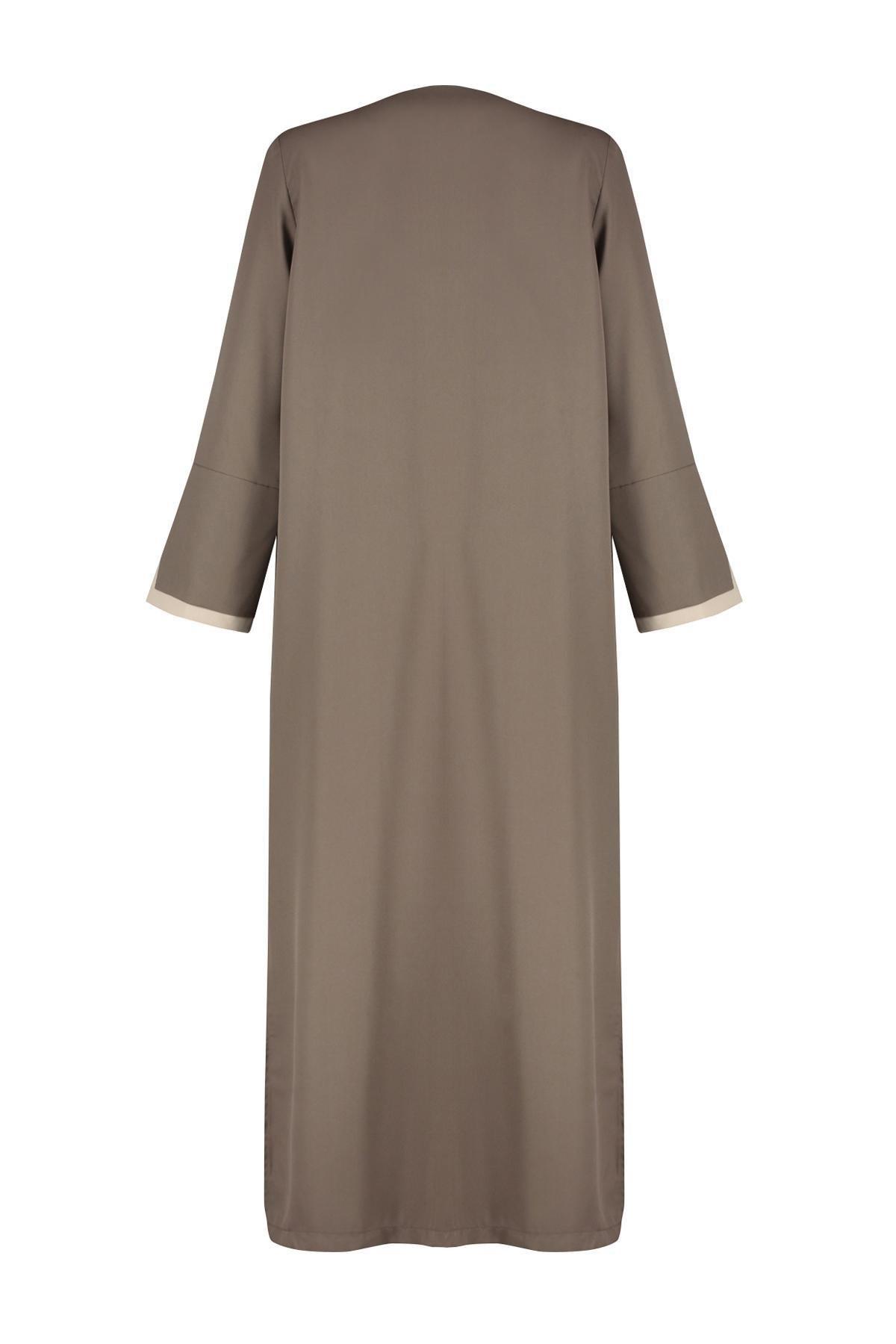 Brown Stone Colour Block Abaya, , large image number 6