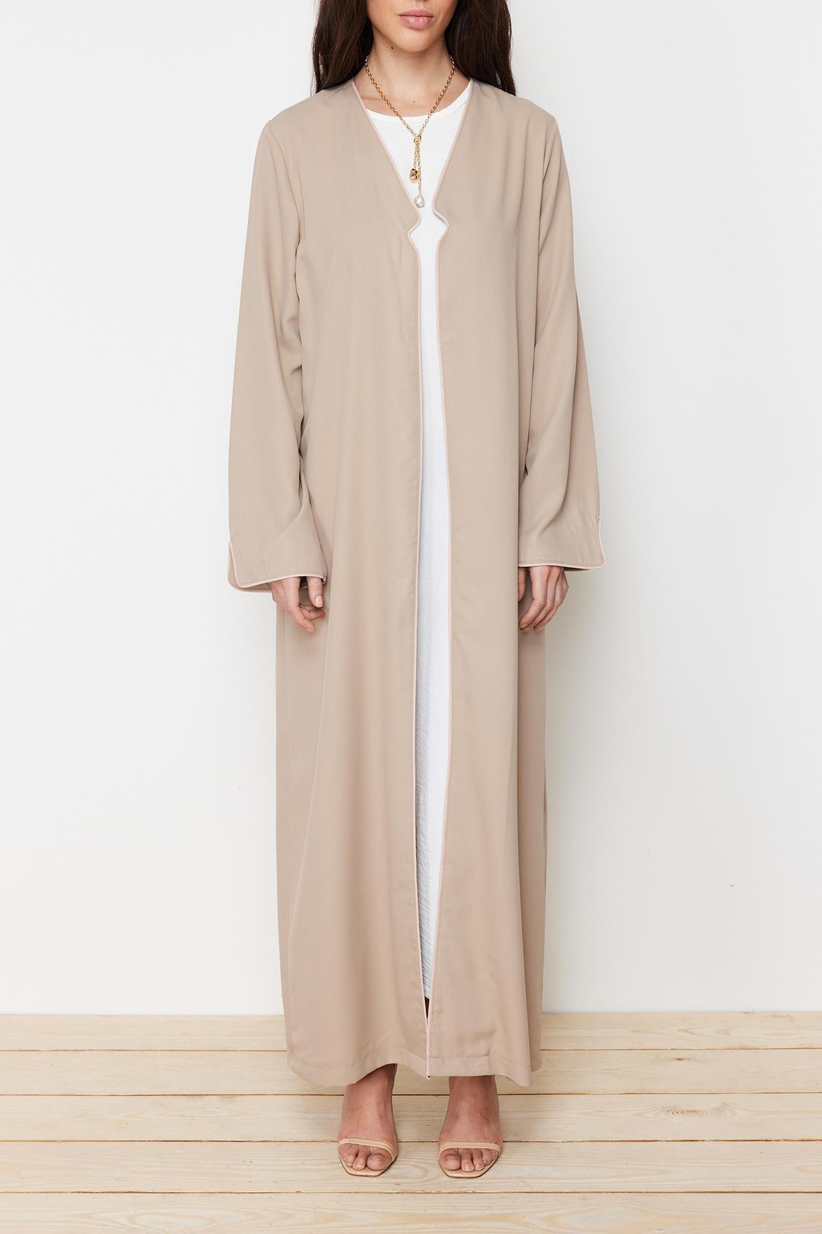 Beige Piping Detailed Abaya, , large image number 3