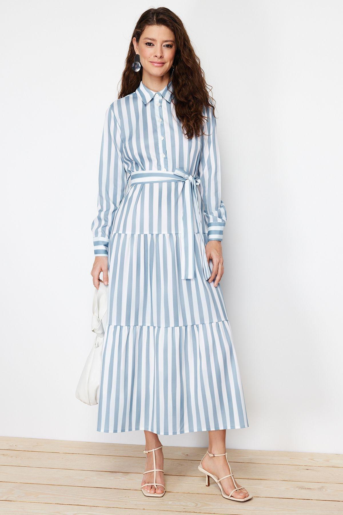 Blue Striped Shirt Dress, , large image number 0