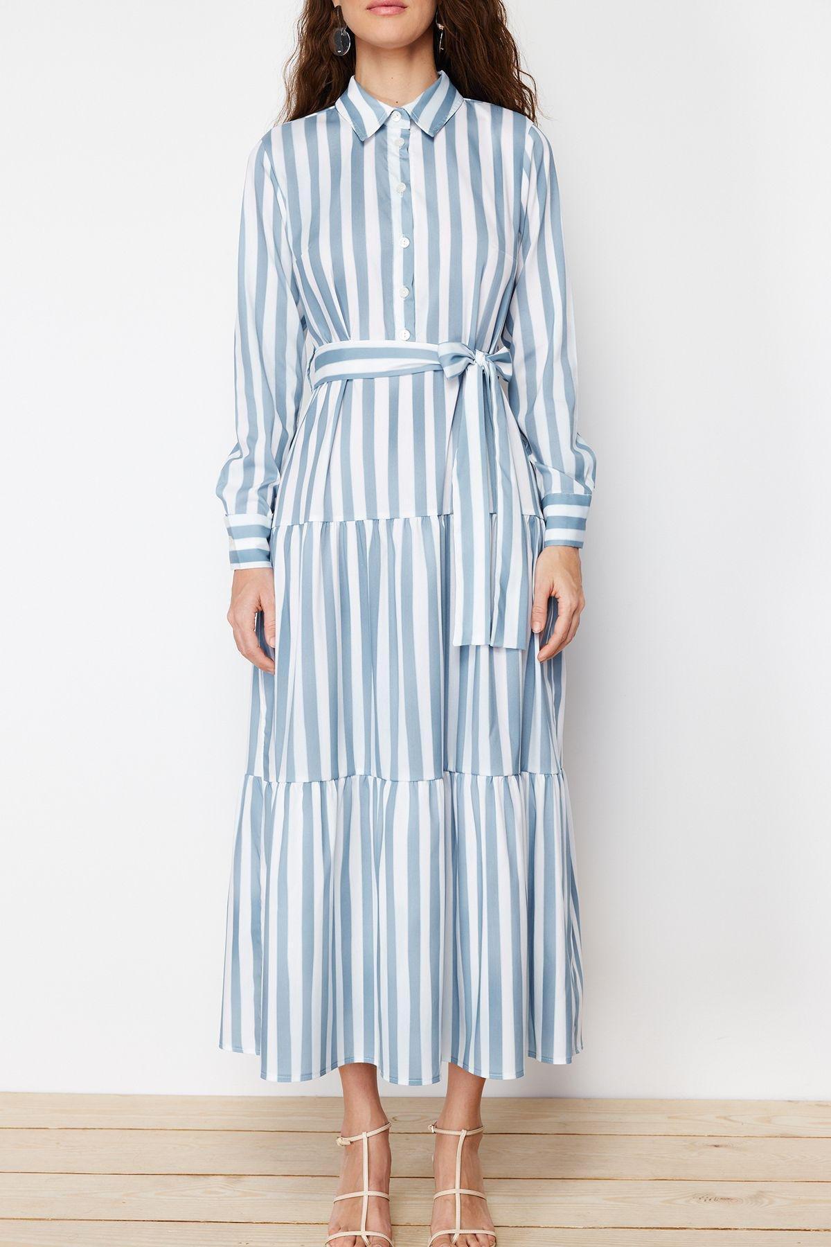 Blue Striped Shirt Dress, , large image number 3