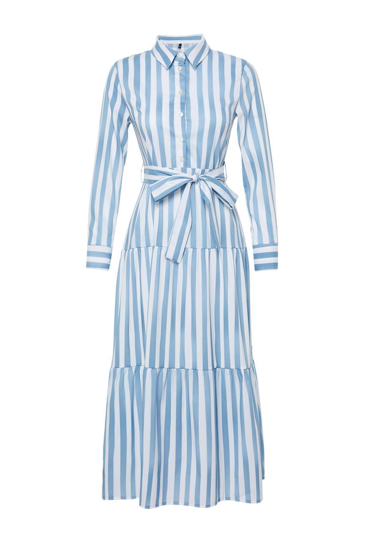 Blue Striped Shirt Dress, , large image number 4